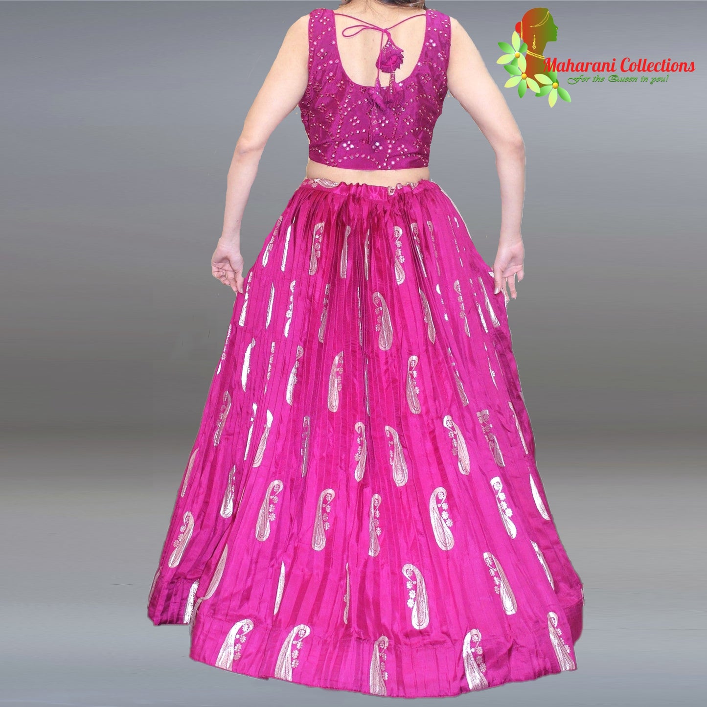 Maharani's Silk Ikkat Patola Lehenga Choli with Half Koti - Magenta
