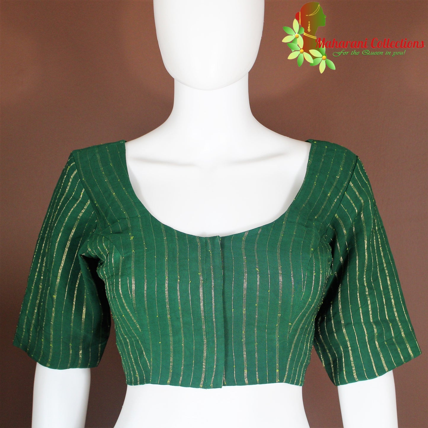 Maharani's Pure Banarasi Khaddi Georgette Saree - Bottle Green (with Stitched Blouse and Petticoat)