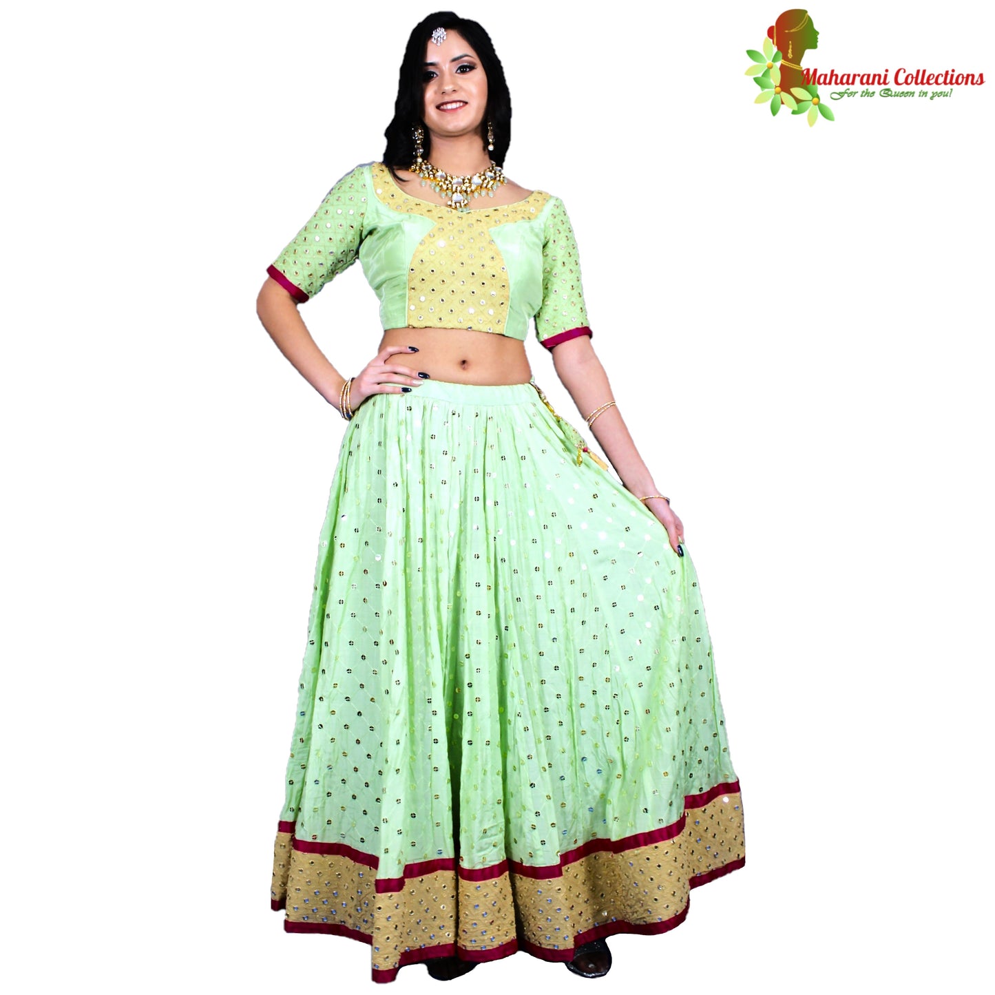 Maharani's Pure Silk Lehenga Choli - Pistachio Green