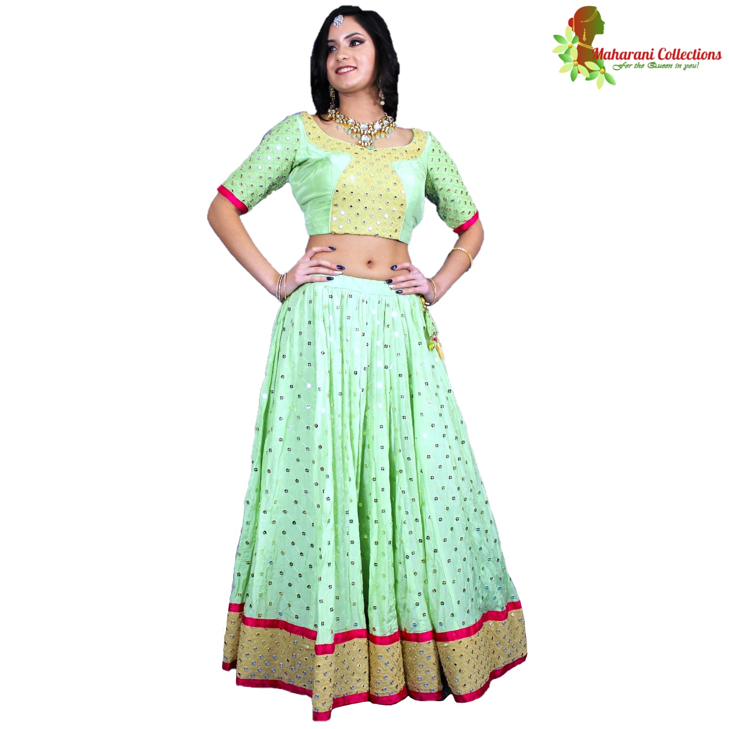 Maharani's Pure Silk Lehenga Choli - Pistachio Green