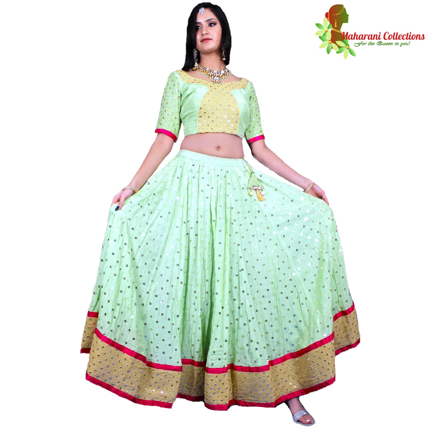 Maharani's Pure Silk Lehenga Choli - Pistachio Green