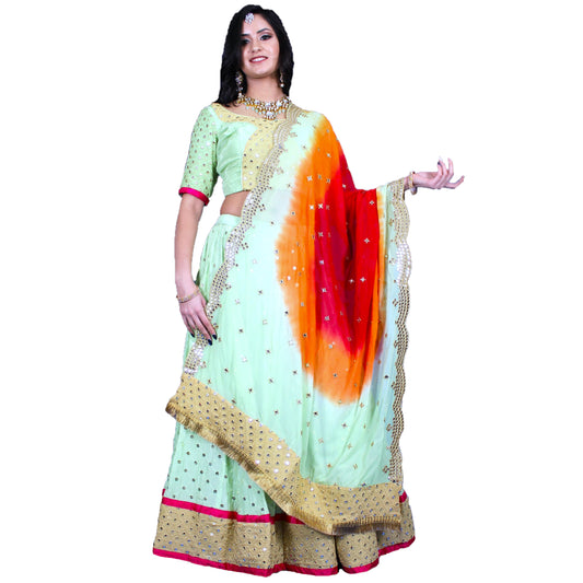 Maharani's Pure Silk Lehenga Choli - Pistachio Green