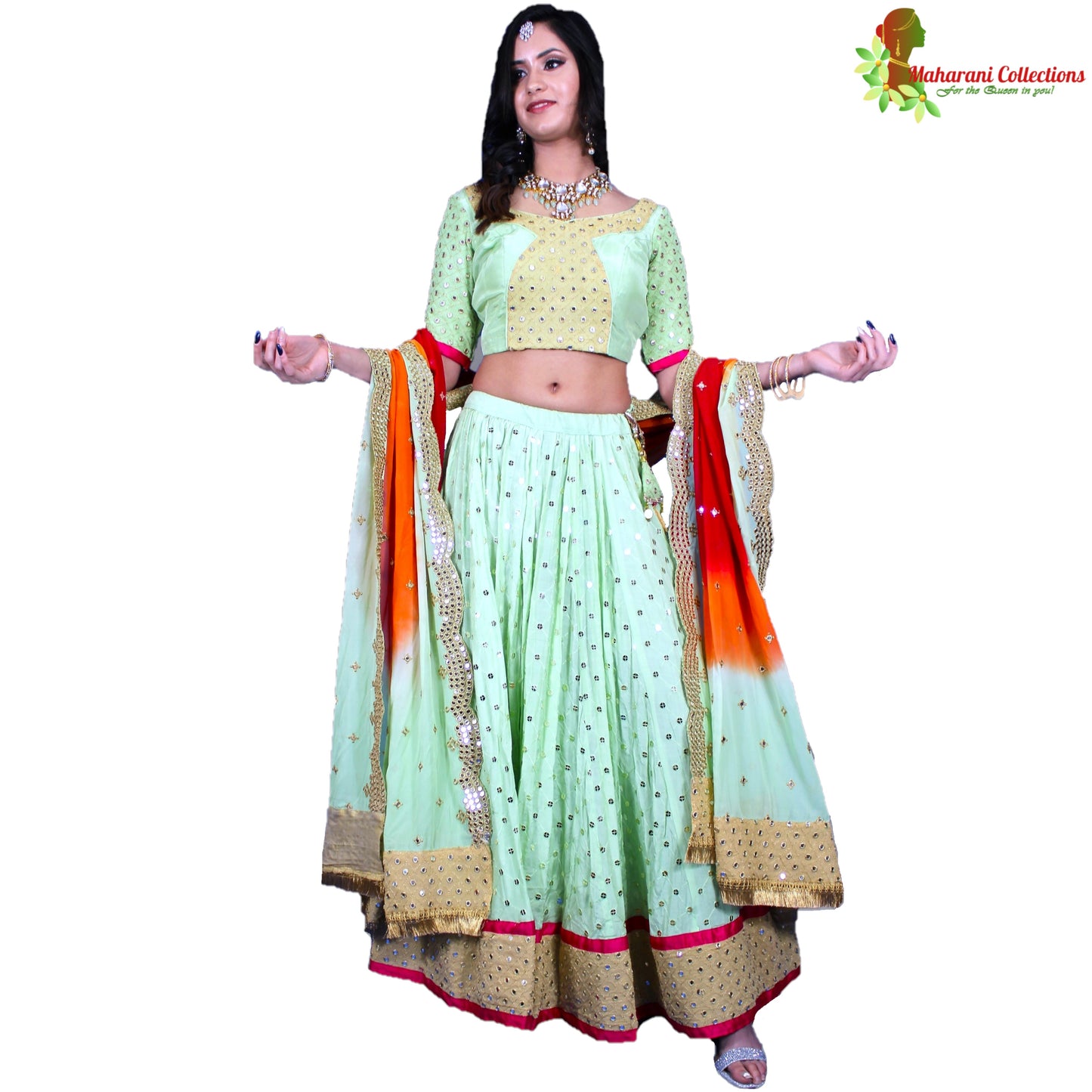 Maharani's Pure Silk Lehenga Choli - Pistachio Green
