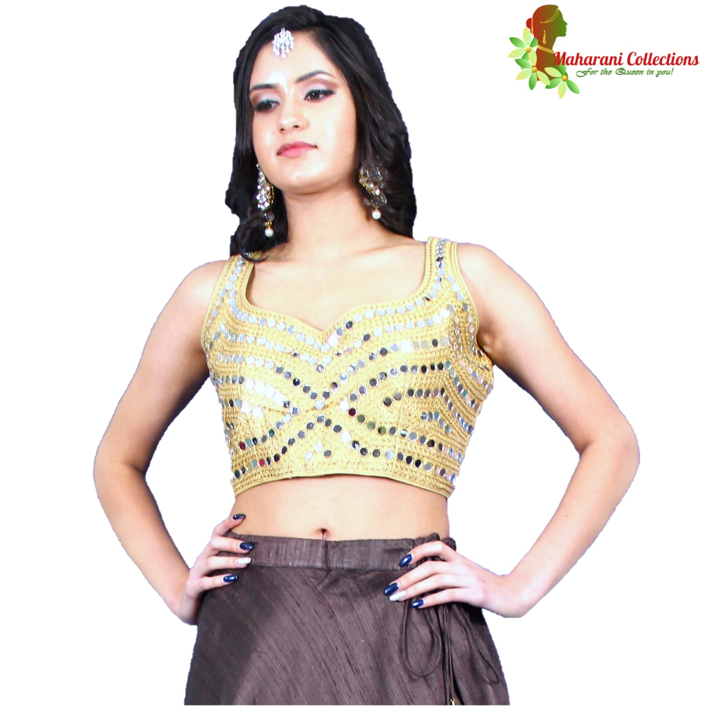 Designer Tussar Silk Lehenga Choli - Brown and Gold