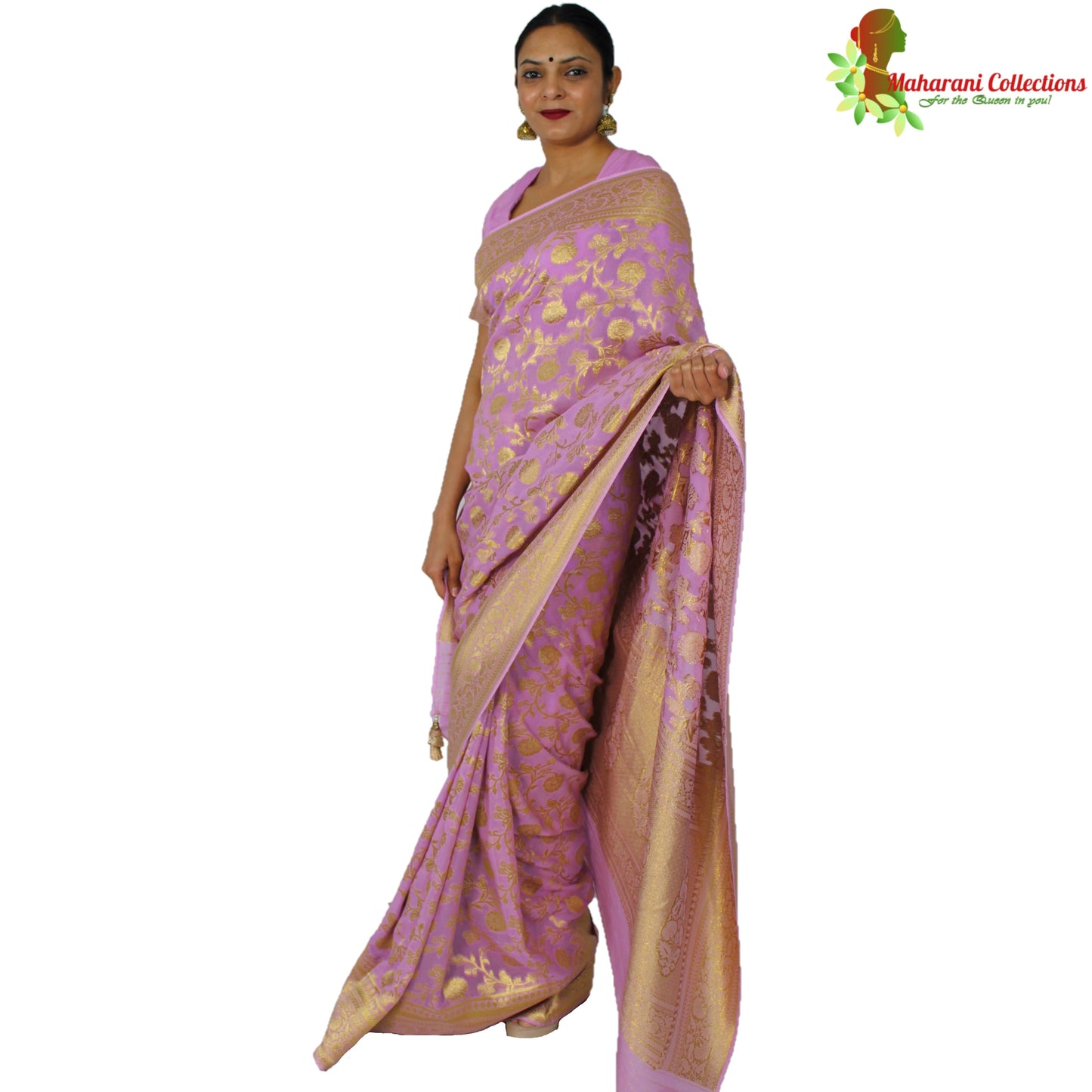 Maharani's Pure Banarasi Khaddi Georgette Saree - Magenta with Golden Zari