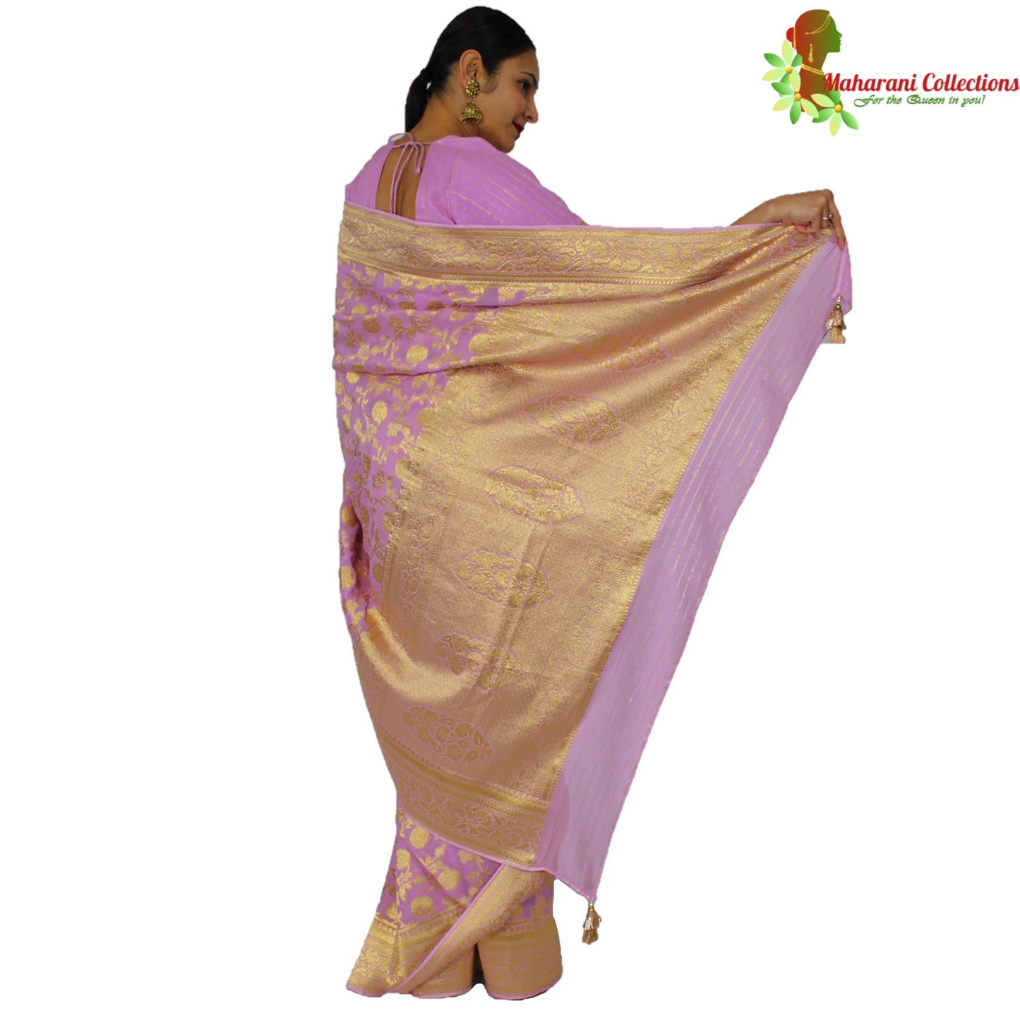 Maharani's Pure Banarasi Khaddi Georgette Saree - Magenta with Golden Zari