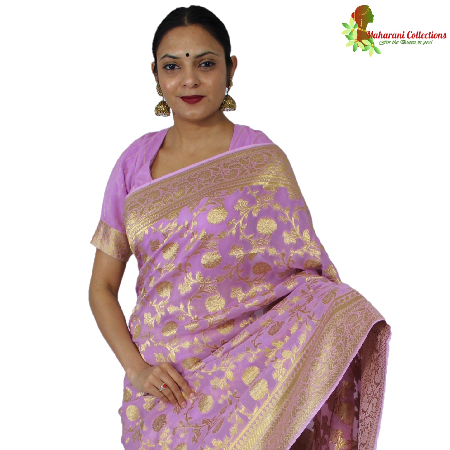Maharani's Pure Banarasi Khaddi Georgette Saree - Magenta with Golden Zari