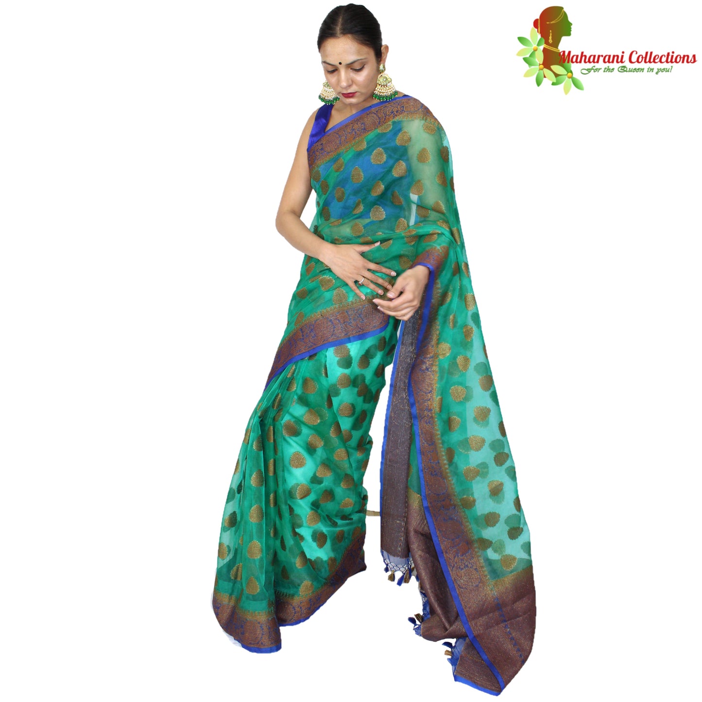 Maharani's Fancy Banarasi Silk Saree - Green (with Stitched Blouse and Petticoat)