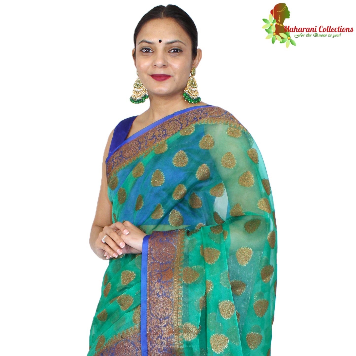 Maharani's Fancy Banarasi Silk Saree - Green (with Stitched Blouse and Petticoat)