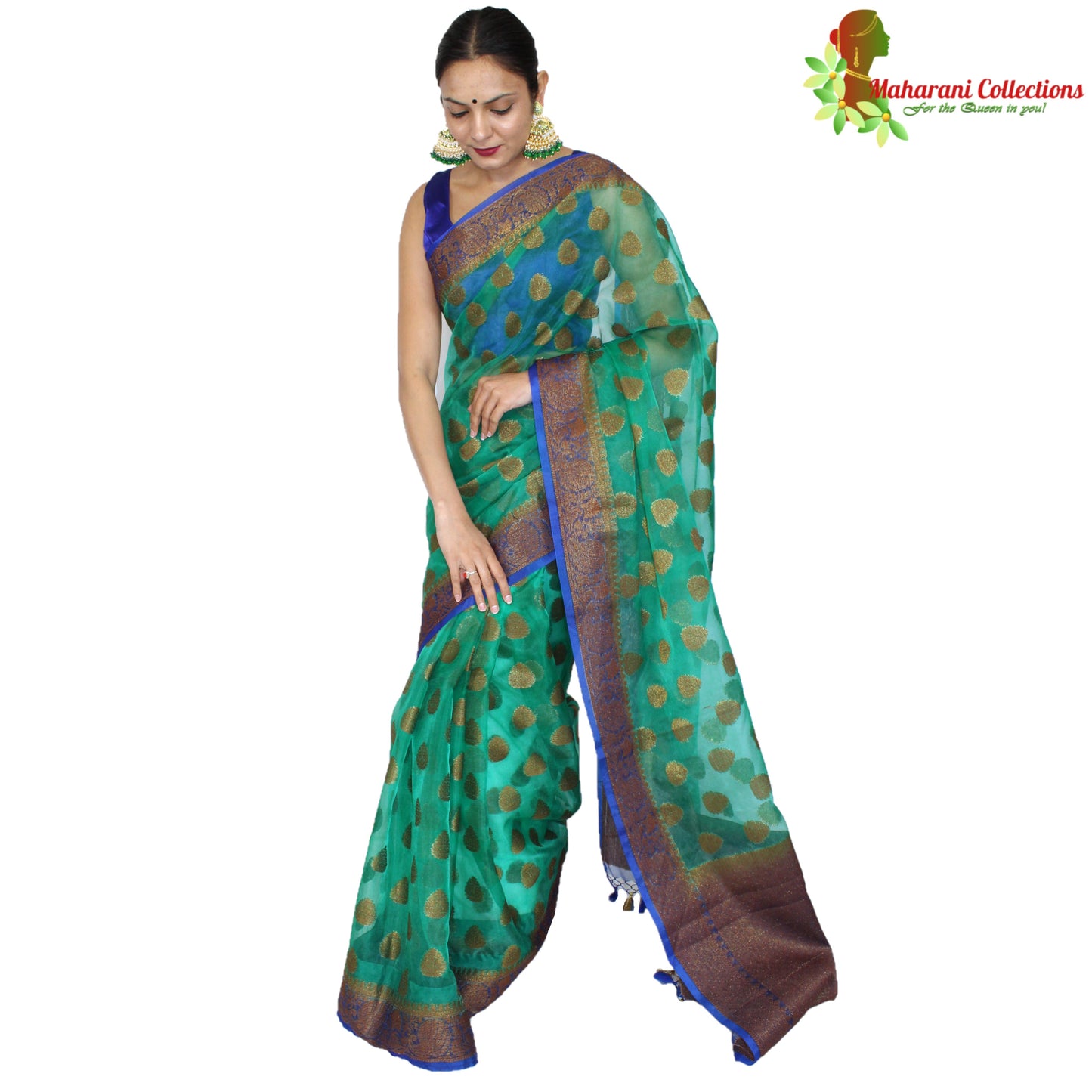 Maharani's Fancy Banarasi Silk Saree - Green (with Stitched Blouse and Petticoat)