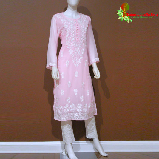 Maharani's Lucknowi Chikankari Top - Pink (L) - Pure Georgette