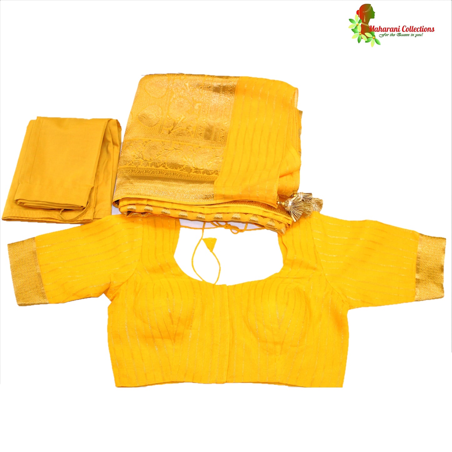 Maharani's Pure Banarasi Khaddi Georgette Saree - Yellow