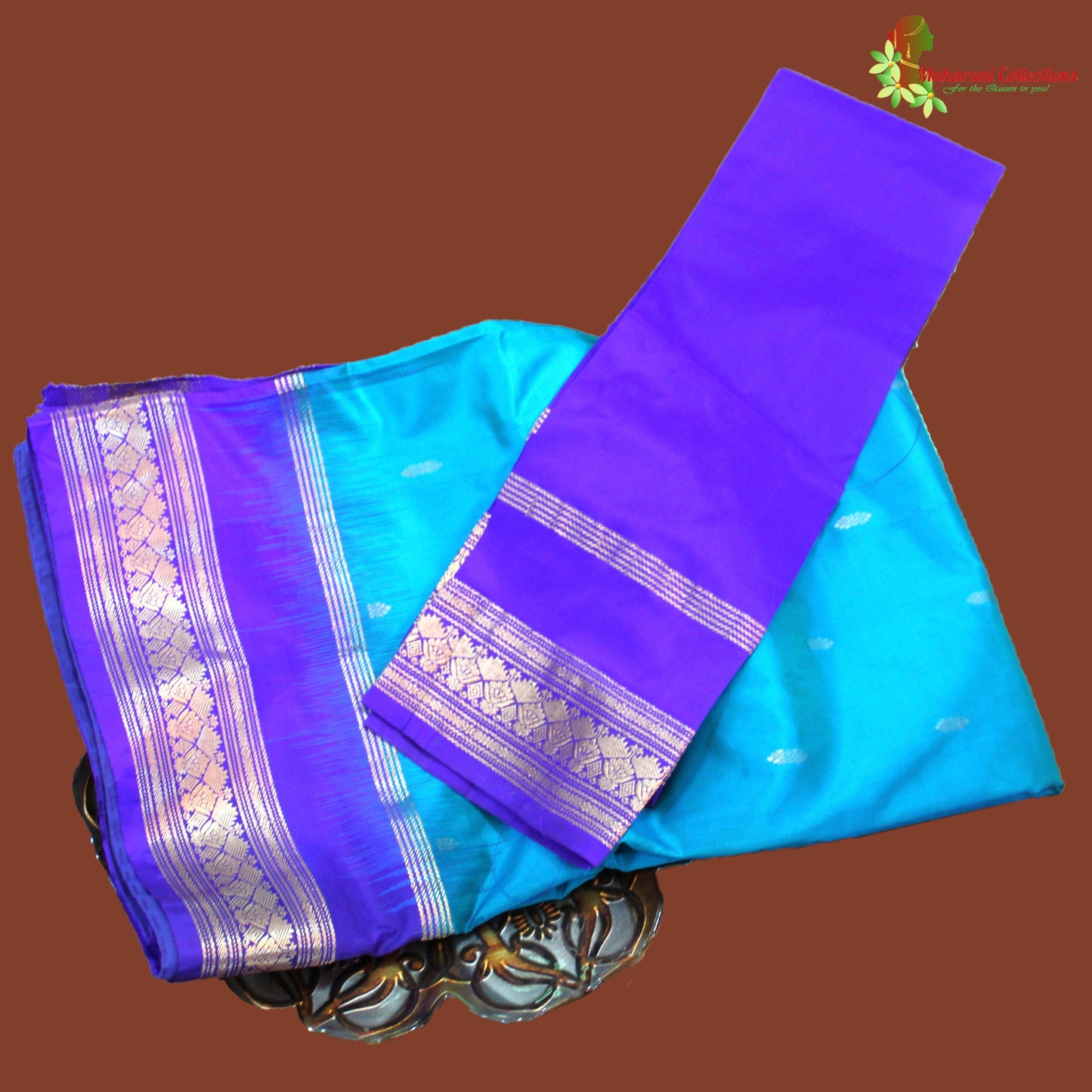 Maharani's Pure Banarasi Silk Saree - Sky Blue (with stitched Petticoat)