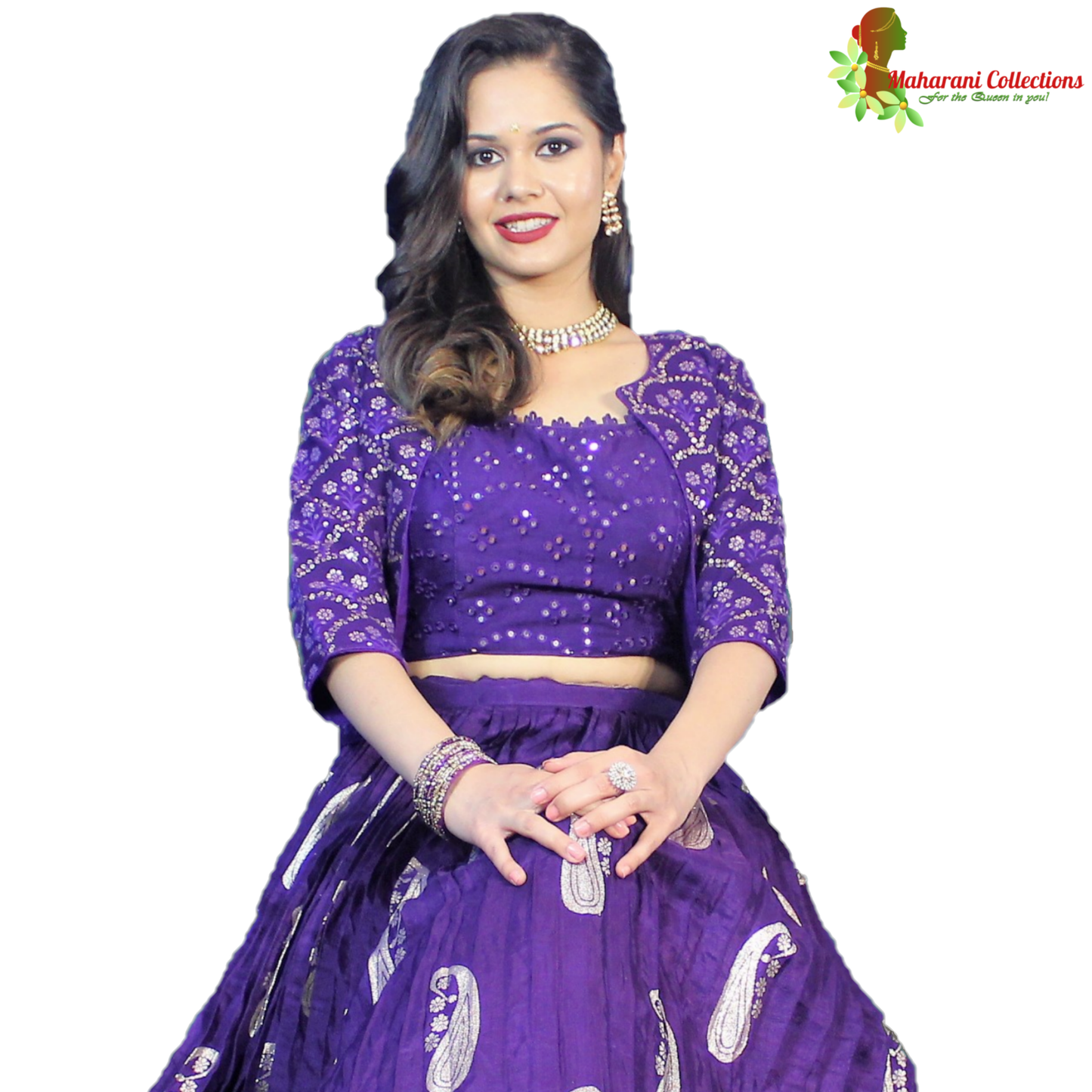 Maharani's Silk Ikkat Patola Lehenga Choli with Half Koti - Purple