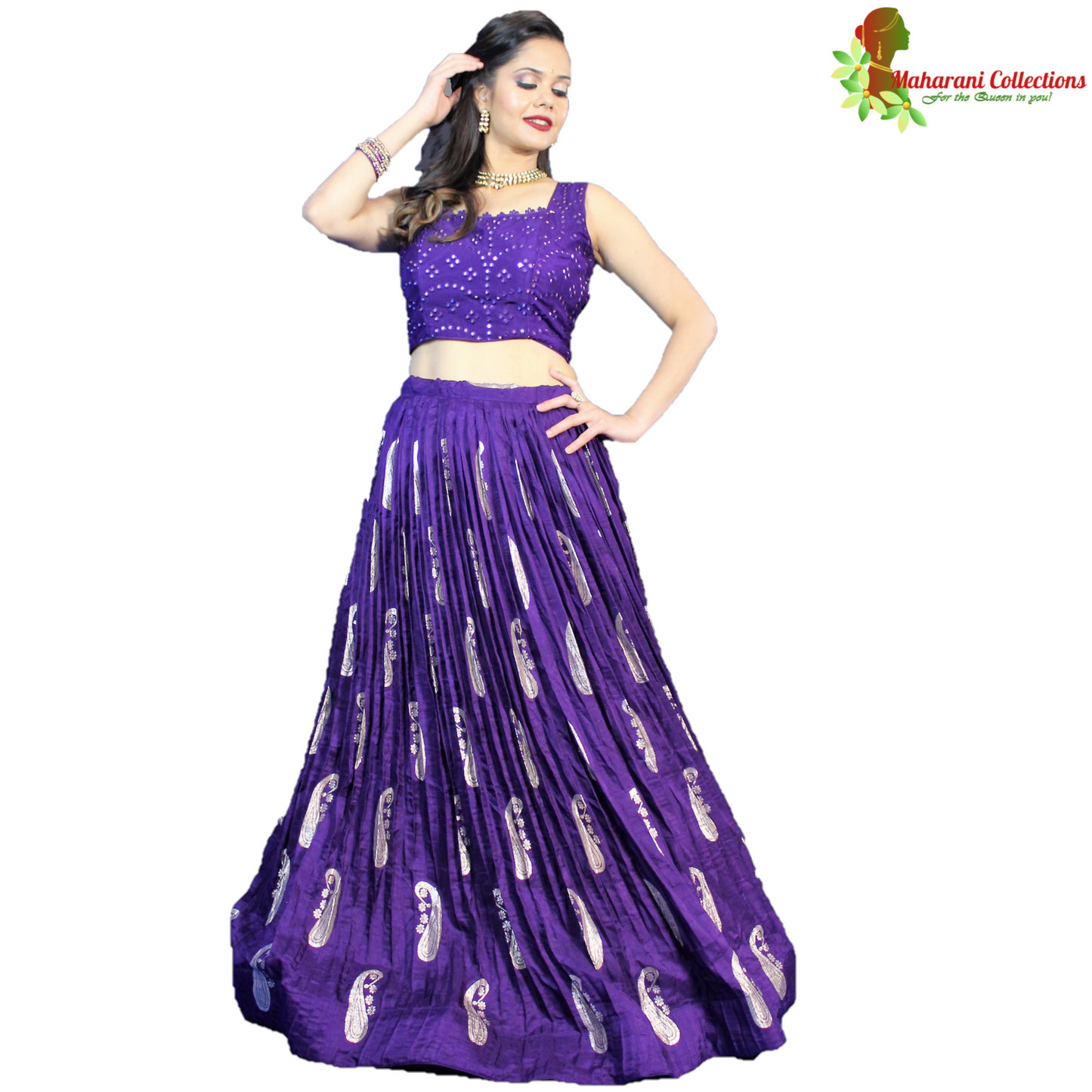 Maharani's Silk Ikkat Patola Lehenga Choli with Half Koti - Purple
