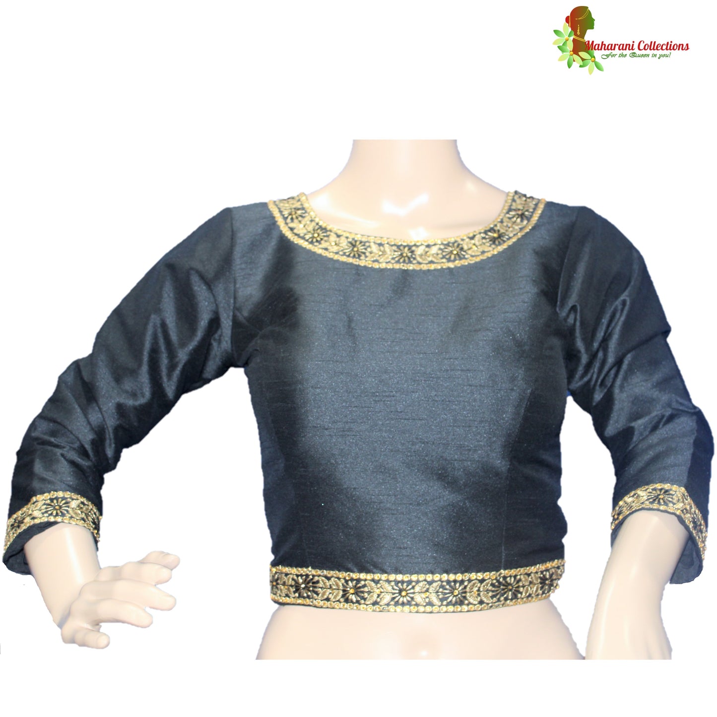 Maharani's Pure Tussar Silk Saree (Silk Mark) - Black (with Stitched Blouse & Petticoat)