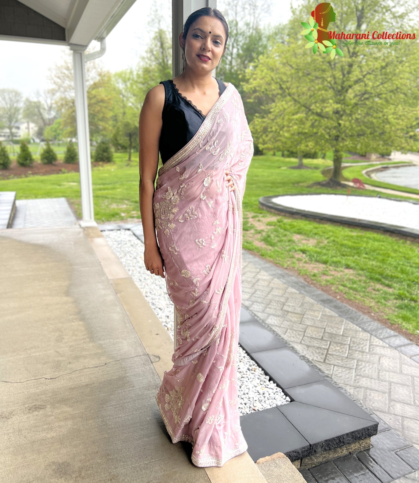 Maharani's Party Wear Tissue Chiffon Saree - Light Purple (with Stitched Petticoat)