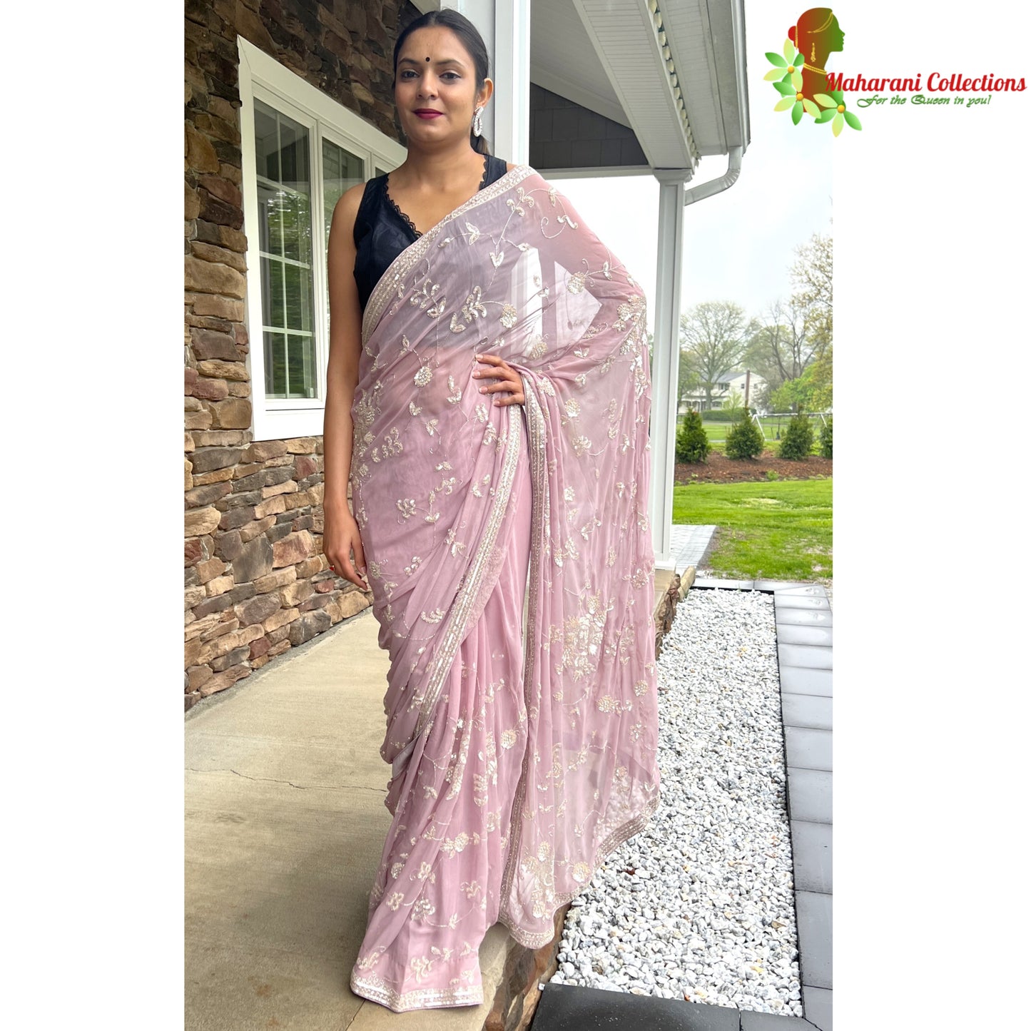 Maharani's Party Wear Tissue Chiffon Saree - Light Purple (with Stitched Petticoat)