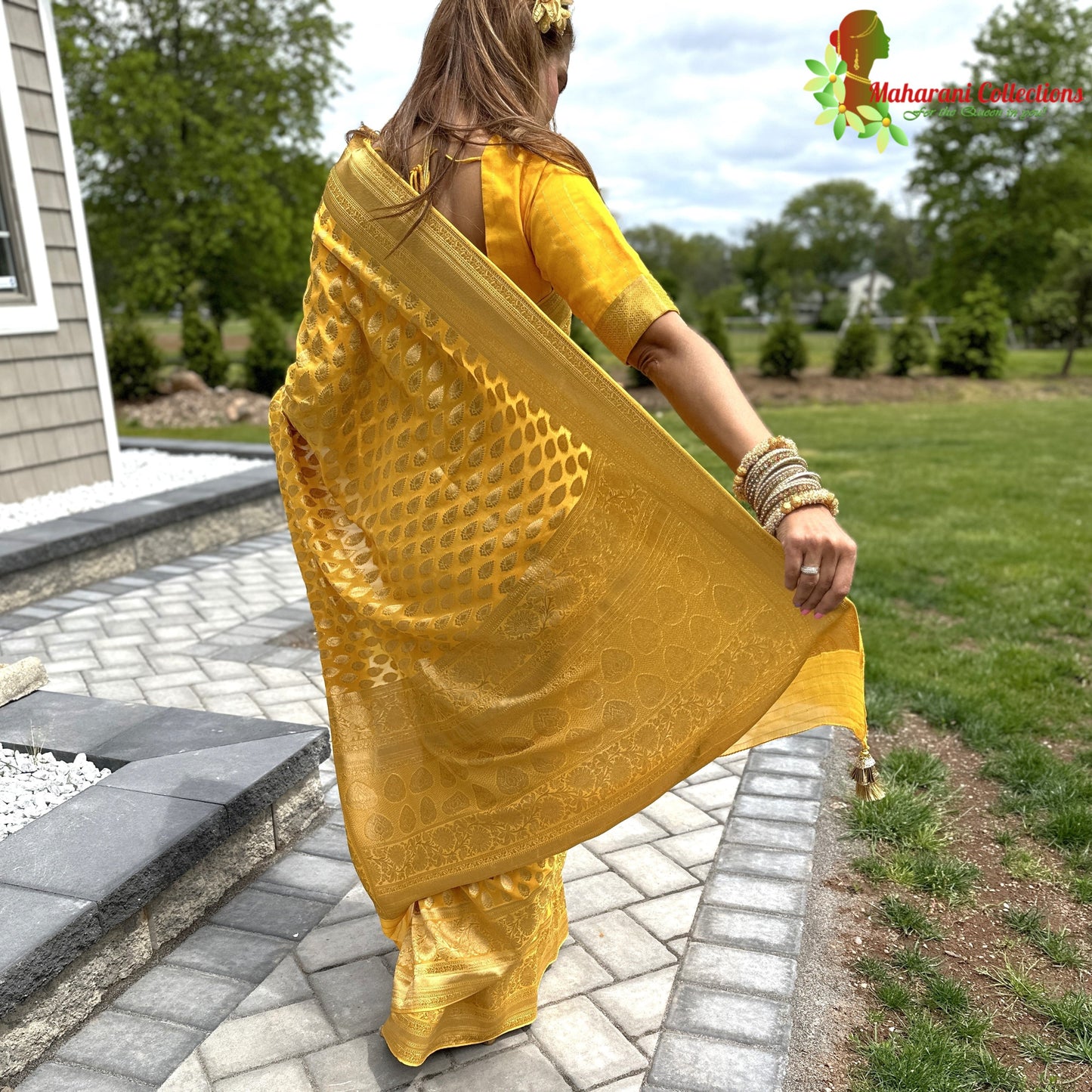 Maharani's Pure Banarasi Khaddi Georgette Saree - Yellow
