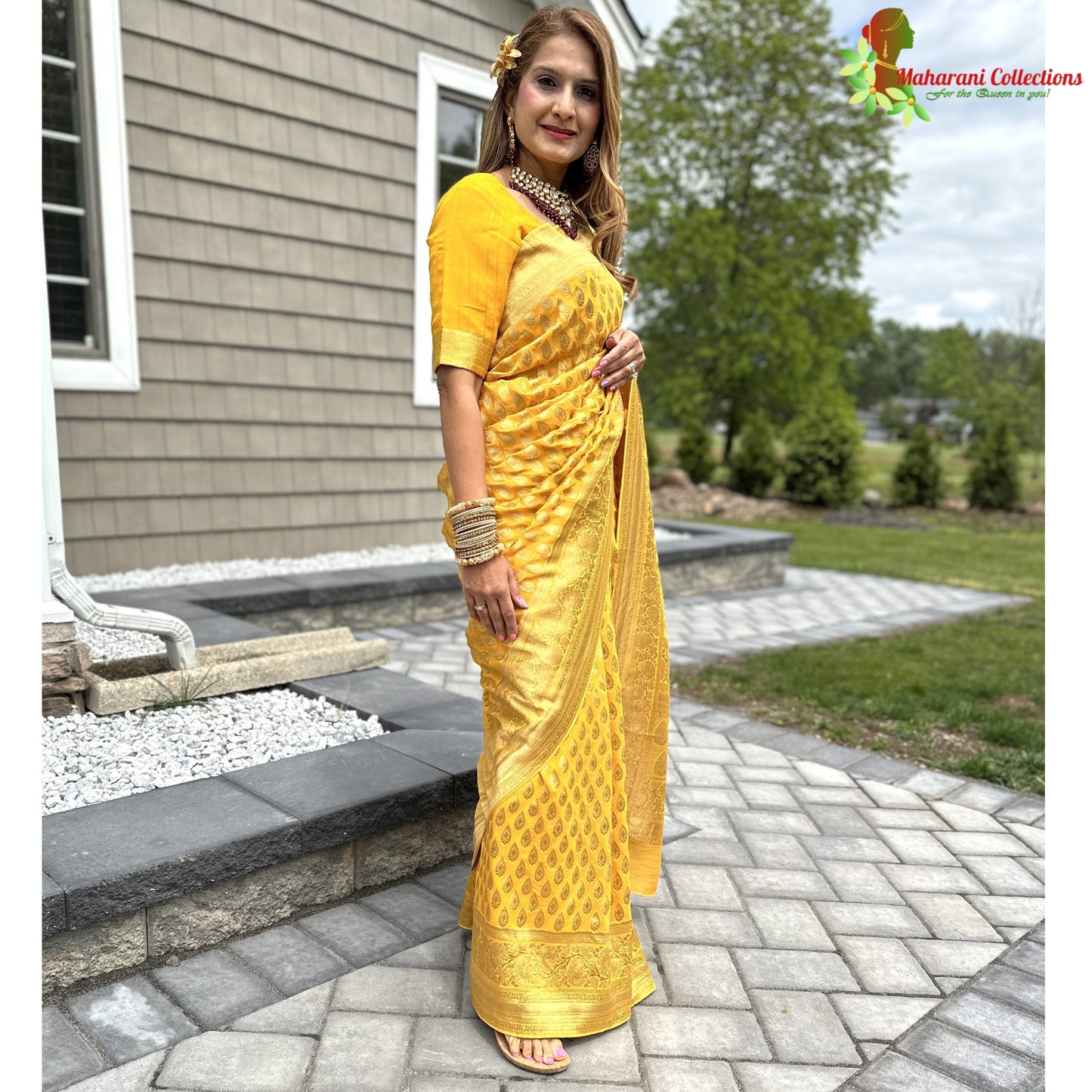 Maharani's Pure Banarasi Khaddi Georgette Saree - Yellow