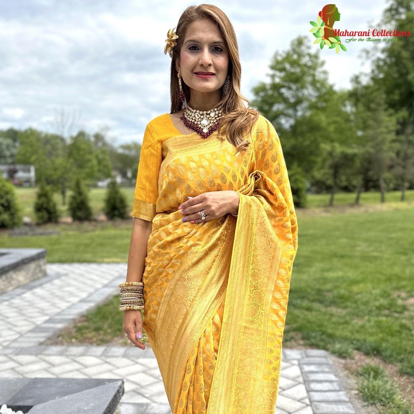 Maharani's Pure Banarasi Khaddi Georgette Saree - Yellow