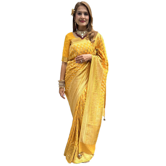 Maharani's Pure Banarasi Khaddi Georgette Saree - Yellow