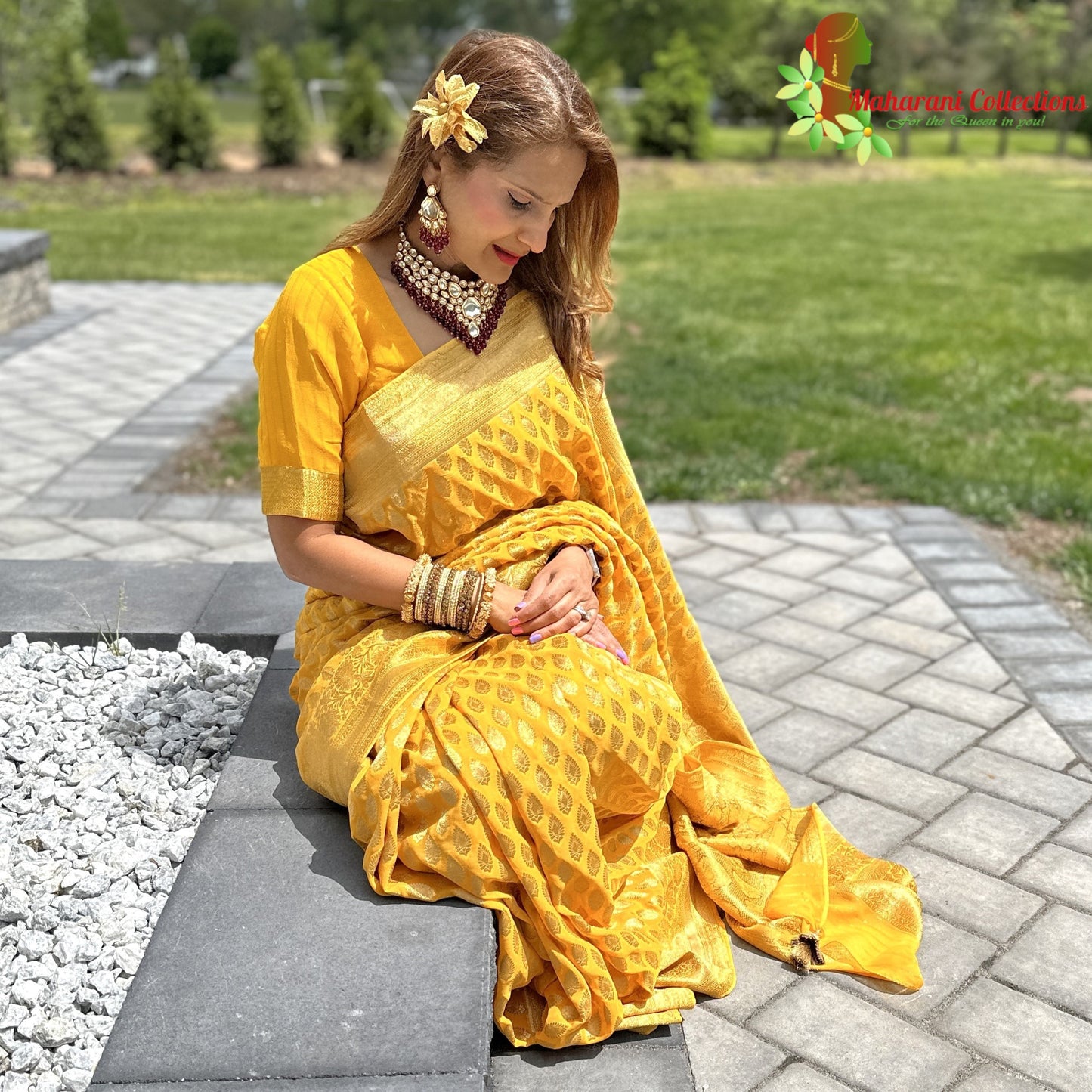 Maharani's Pure Banarasi Khaddi Georgette Saree - Yellow