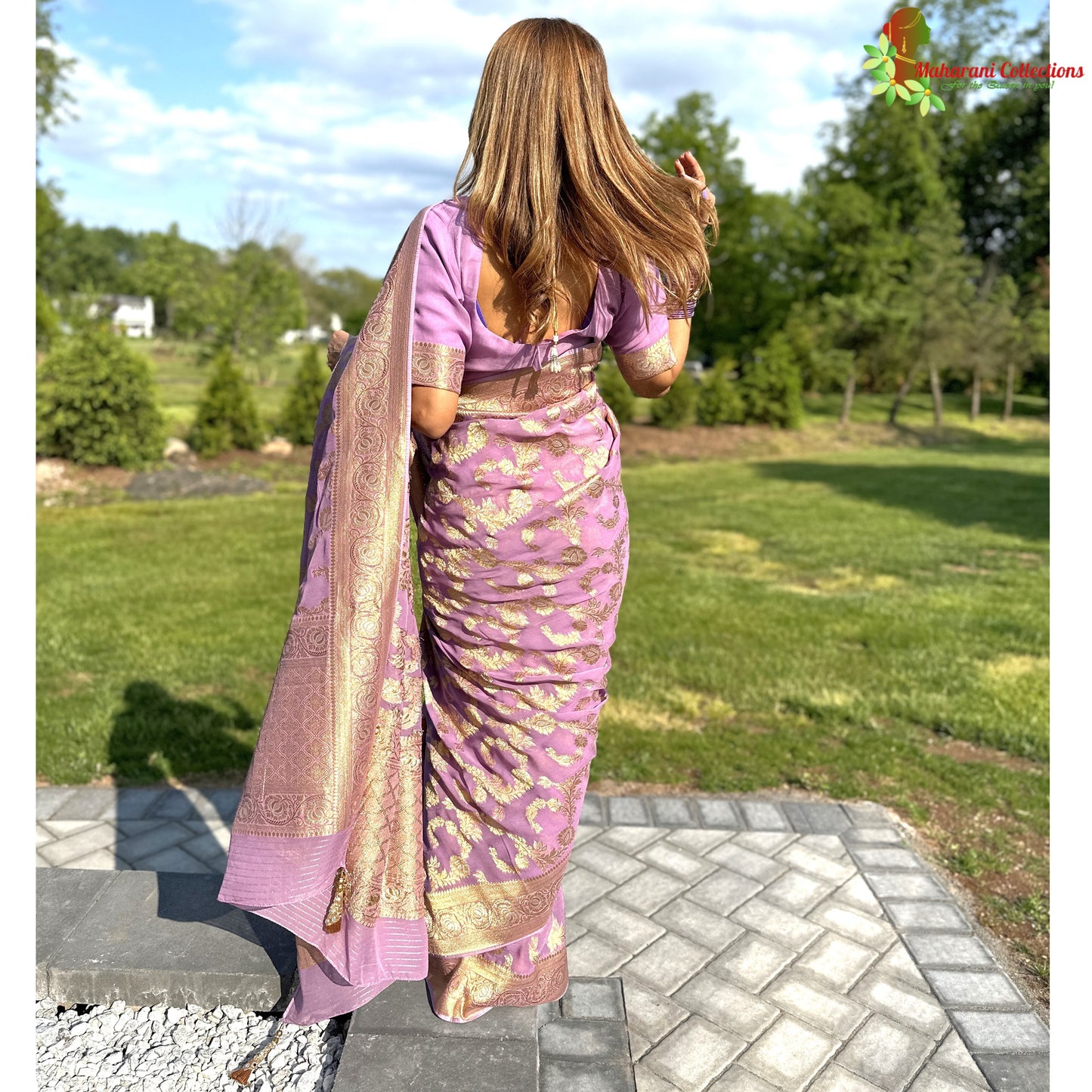 Maharani's Pure Banarasi Khaddi Georgette Saree - Light Purple (with Stitched Blouse and Petticoat)