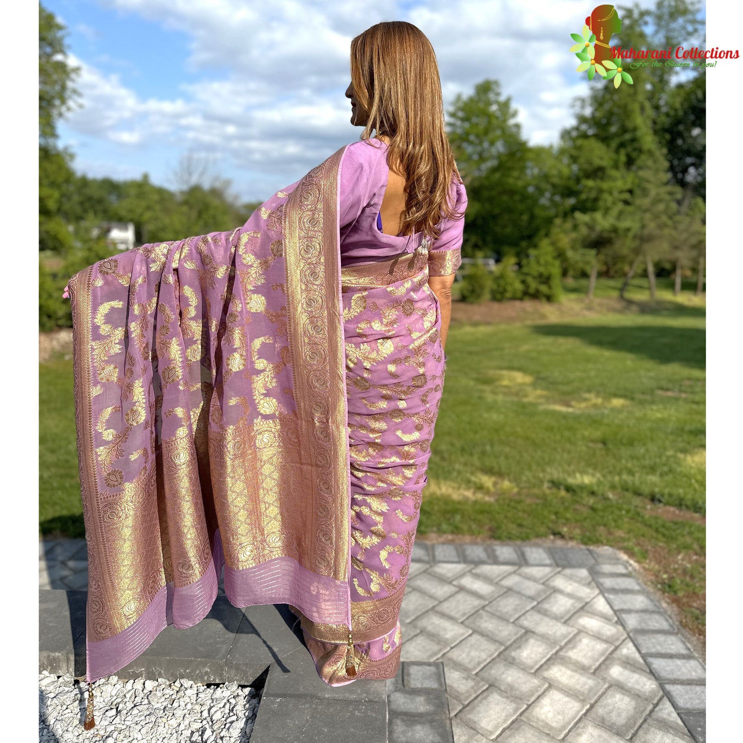Maharani's Pure Banarasi Khaddi Georgette Saree - Light Purple (with Stitched Blouse and Petticoat)