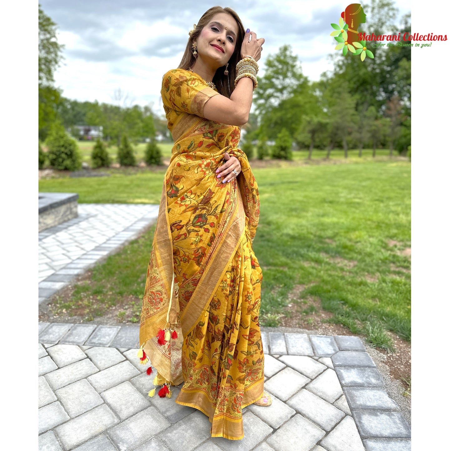 Maharani's Simple Elegance Matka Silk Saree - Mustard Yellow (with Stitched Blouse and Petticoat)