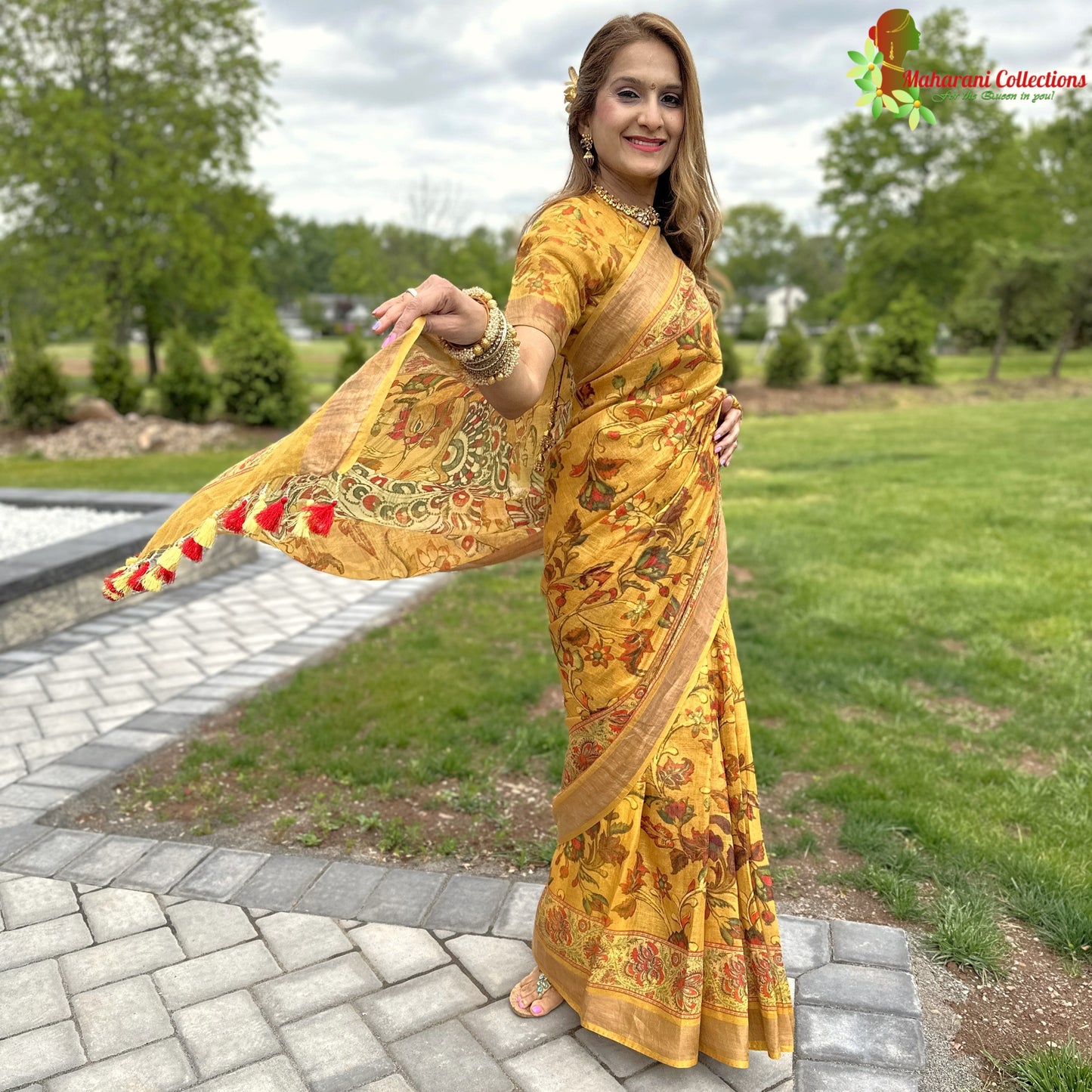 Maharani's Simple Elegance Matka Silk Saree - Mustard Yellow (with Stitched Blouse and Petticoat)