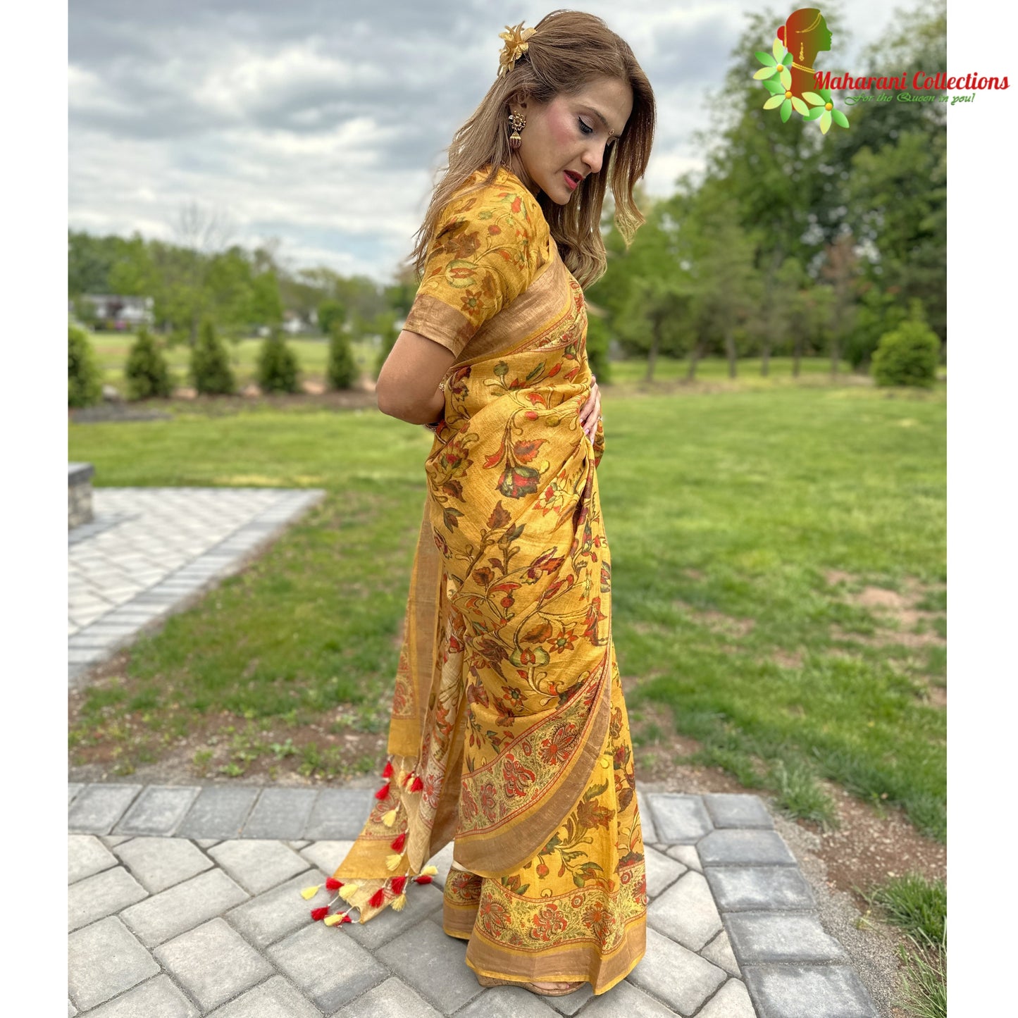 Maharani's Simple Elegance Matka Silk Saree - Mustard Yellow (with Stitched Blouse and Petticoat)
