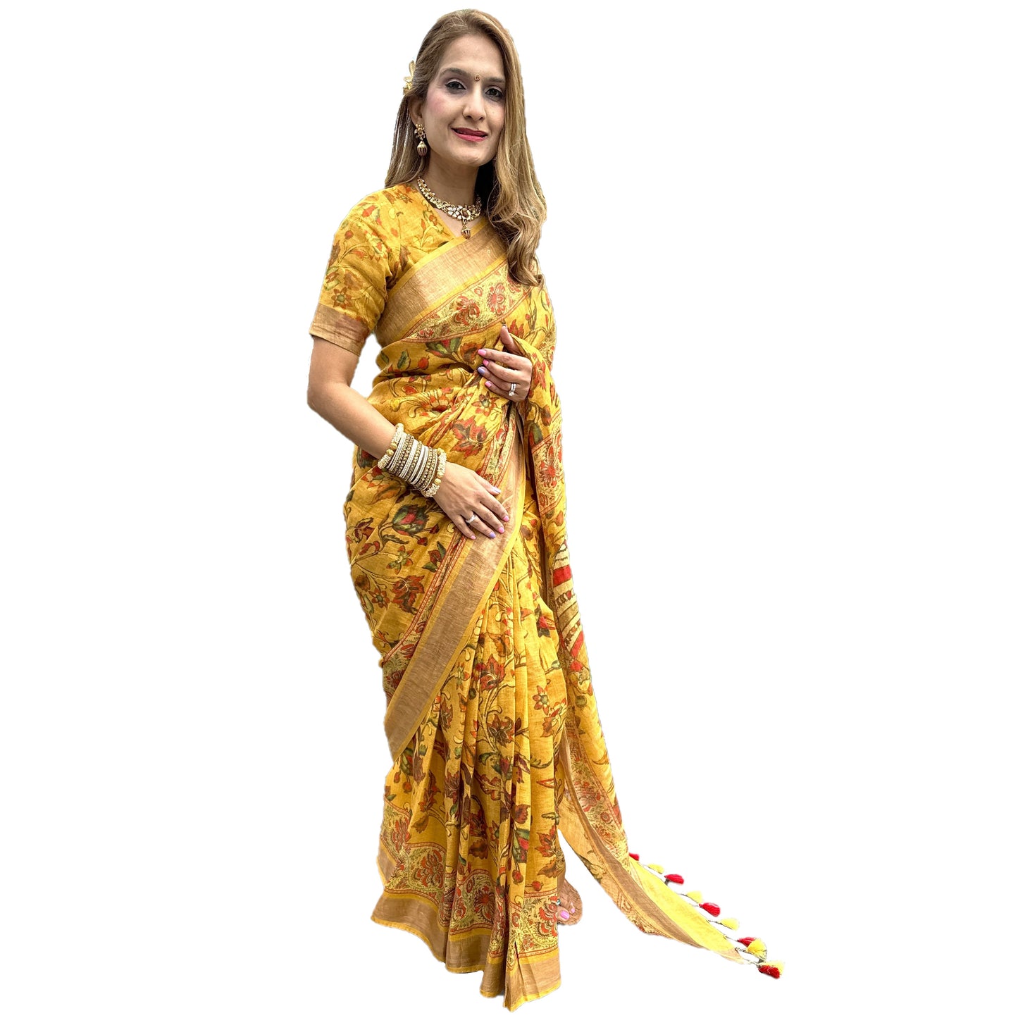 Maharani's Simple Elegance Matka Silk Saree - Mustard Yellow (with Stitched Blouse and Petticoat)