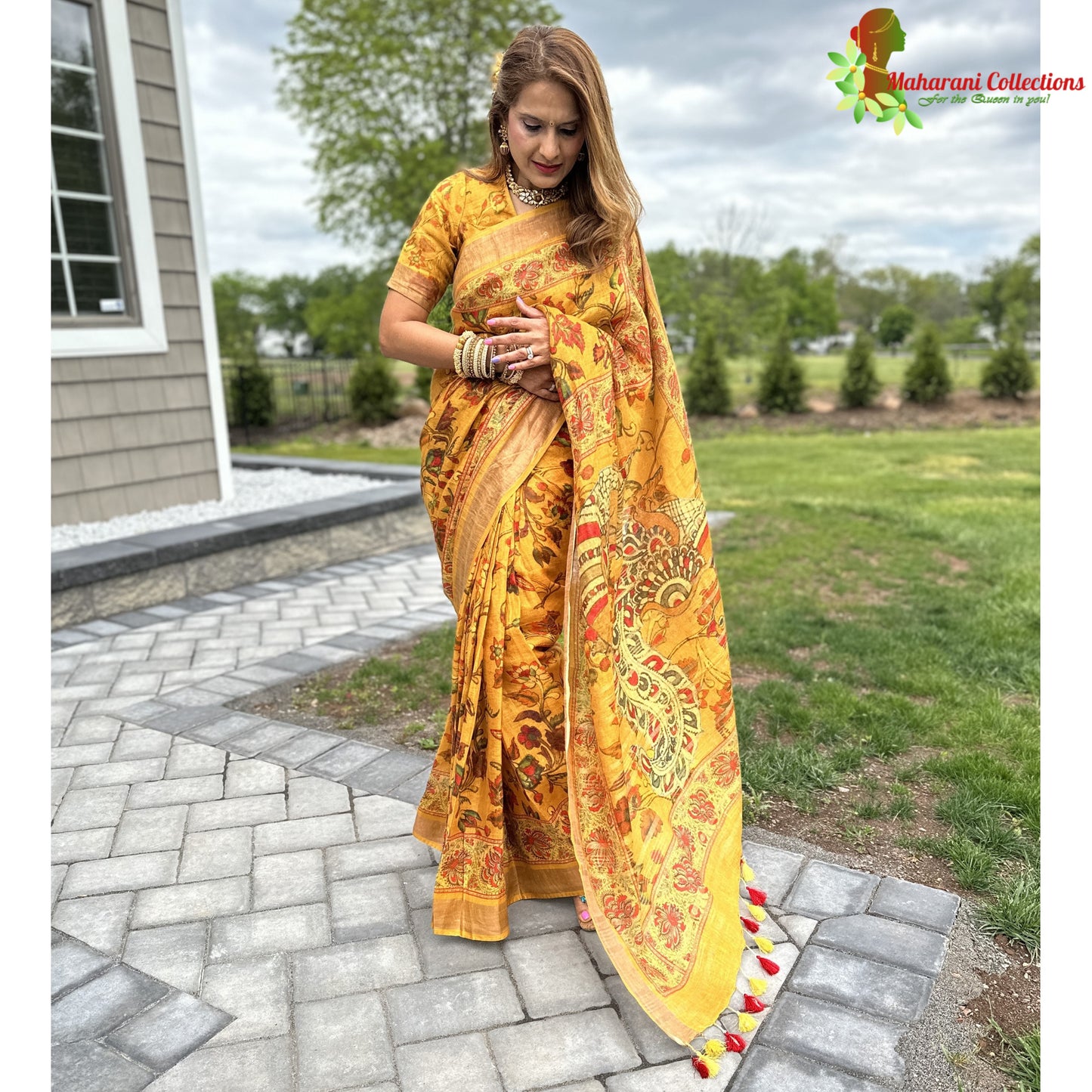 Maharani's Simple Elegance Matka Silk Saree - Mustard Yellow (with Stitched Blouse and Petticoat)