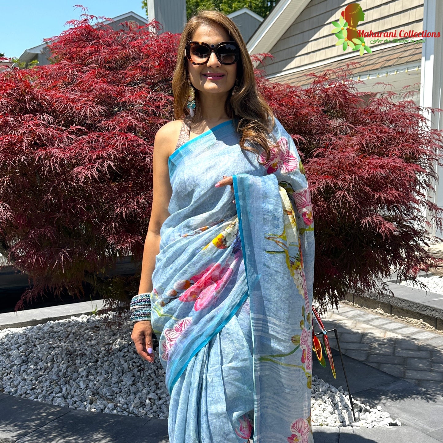 Maharani's Simple Elegance Matka Silk Saree - Light Blue (with stitched blouse and petticoat)