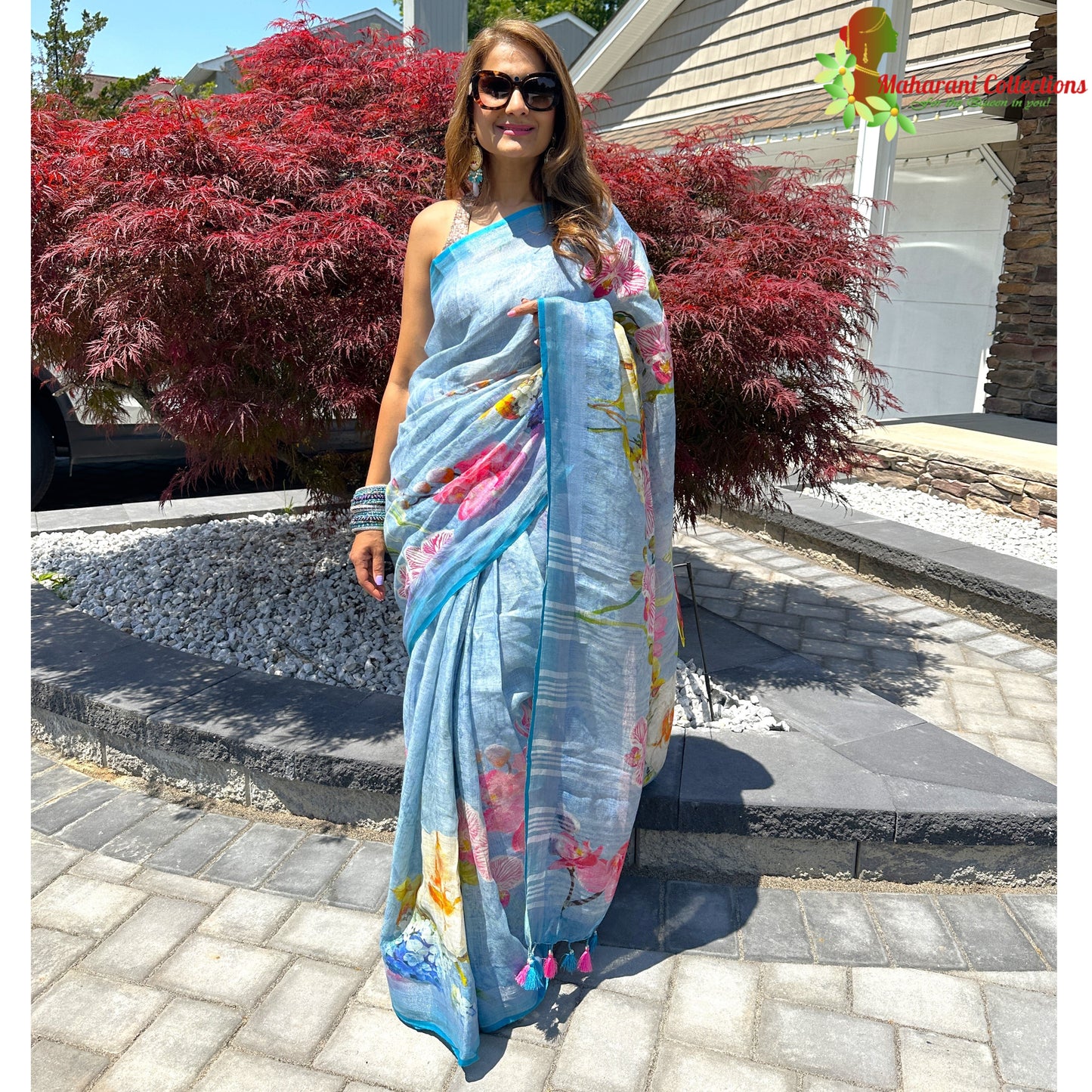 Maharani's Simple Elegance Matka Silk Saree - Light Blue (with stitched blouse and petticoat)