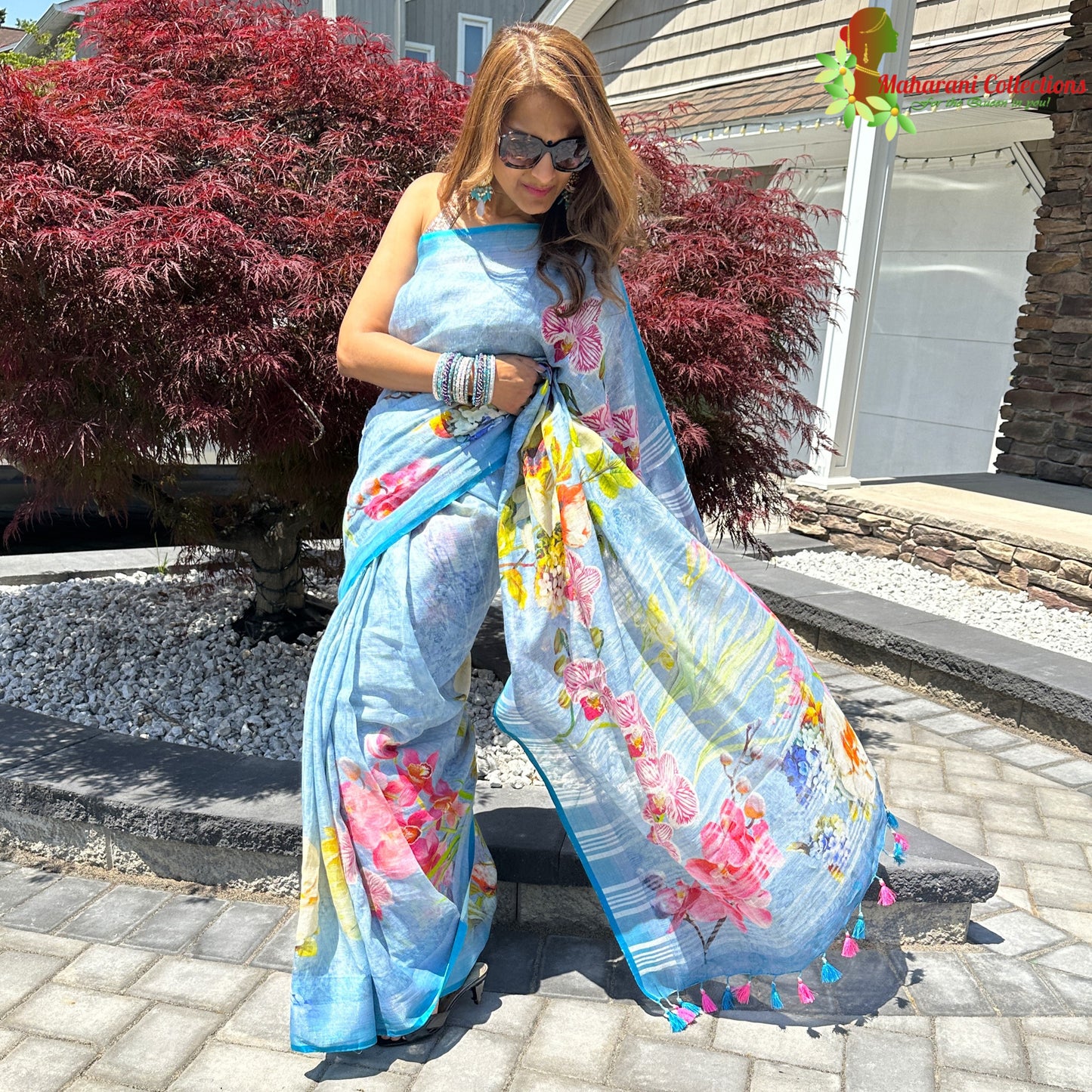 Maharani's Simple Elegance Matka Silk Saree - Light Blue (with stitched blouse and petticoat)