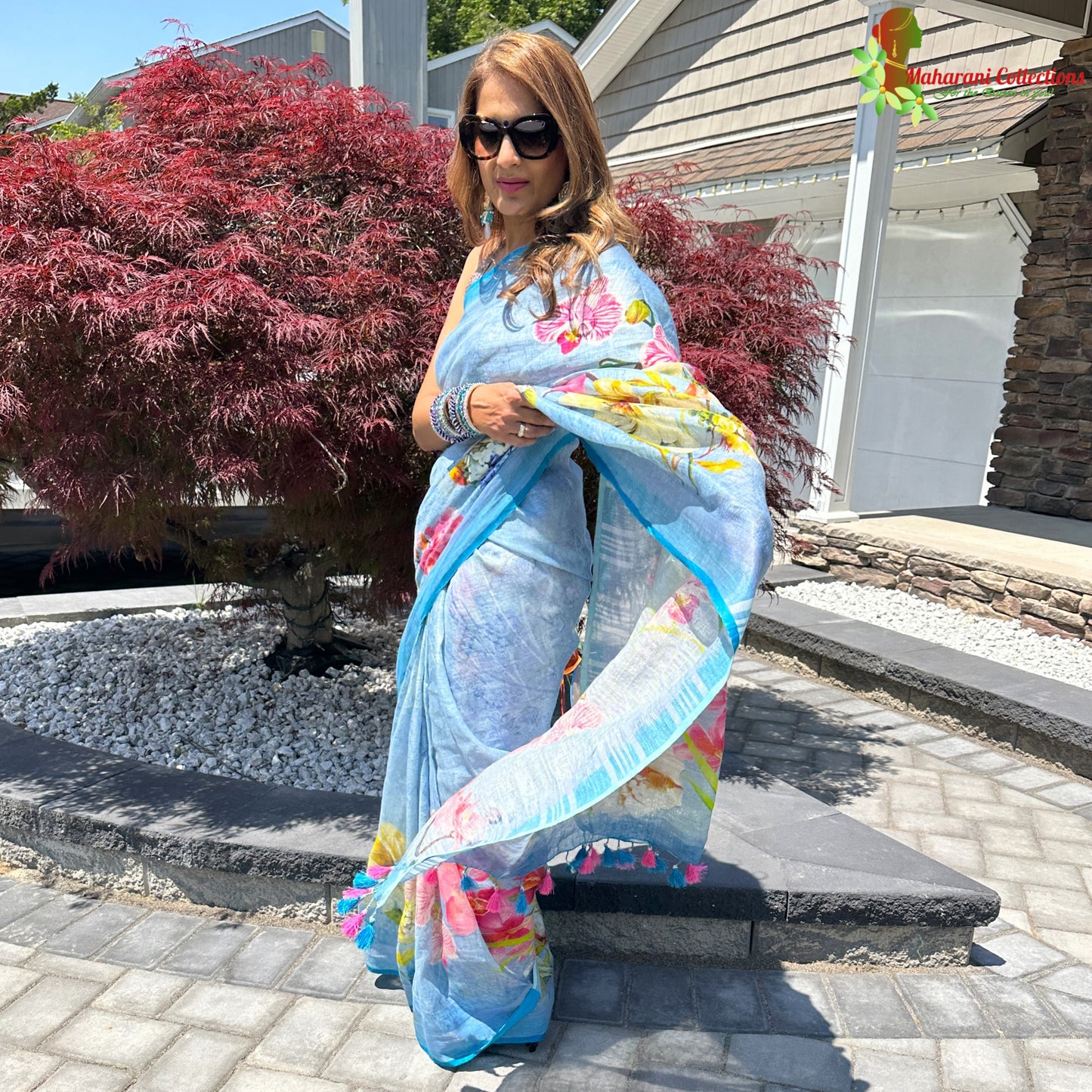 Maharani's Simple Elegance Matka Silk Saree - Light Blue (with stitched blouse and petticoat)