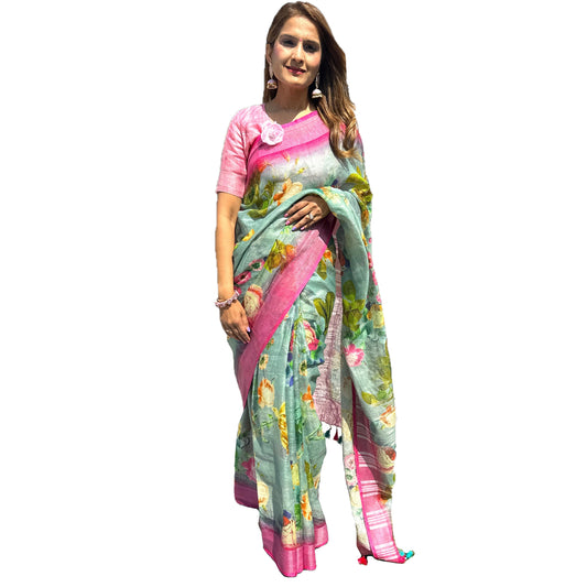Maharani's Simple Elegance Matka Silk Saree - Red/Green (with stitched blouse and petticoat)