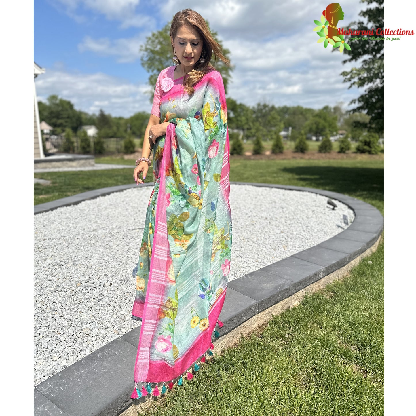 Maharani's Simple Elegance Matka Silk Saree - Red/Green (with stitched blouse and petticoat)