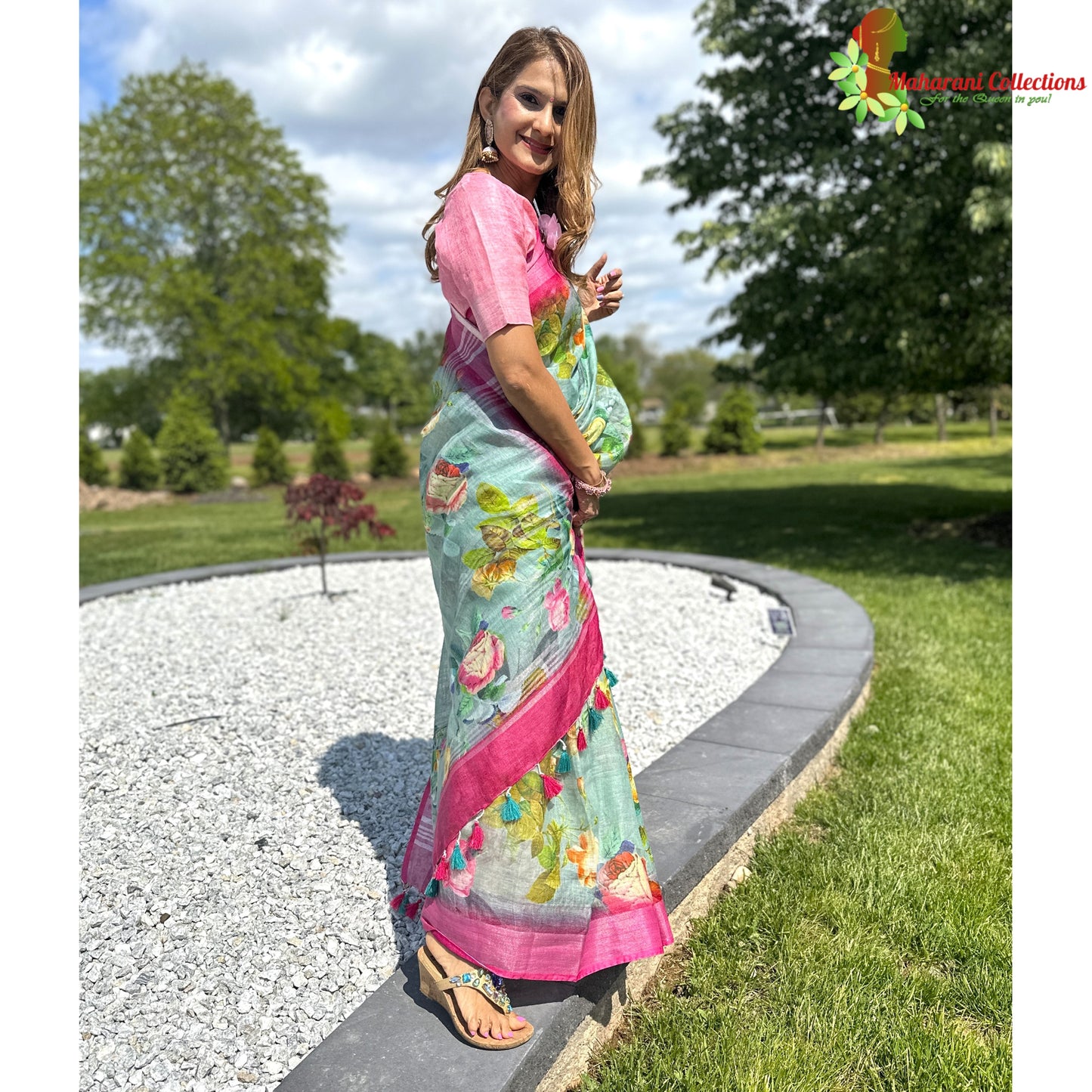 Maharani's Simple Elegance Matka Silk Saree - Red/Green (with stitched blouse and petticoat)
