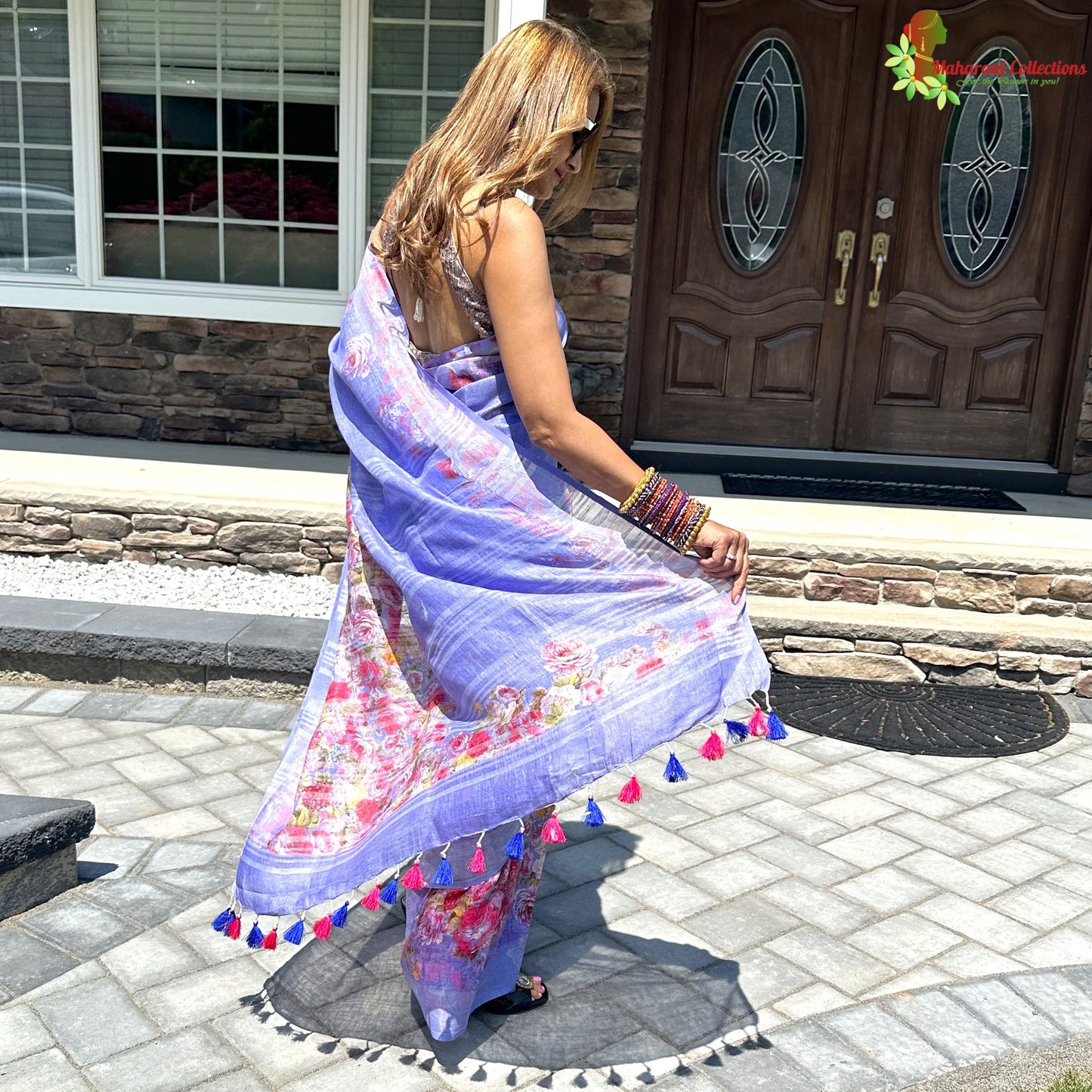 Maharani's Simple Elegance Matka Silk Saree - Blue (with stitched blouse and petticoat)