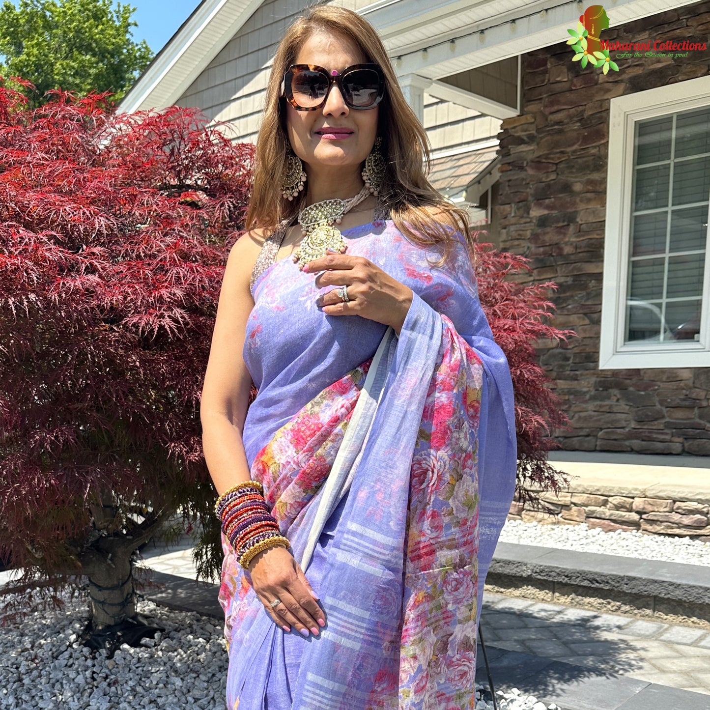 Maharani's Simple Elegance Matka Silk Saree - Blue (with stitched blouse and petticoat)