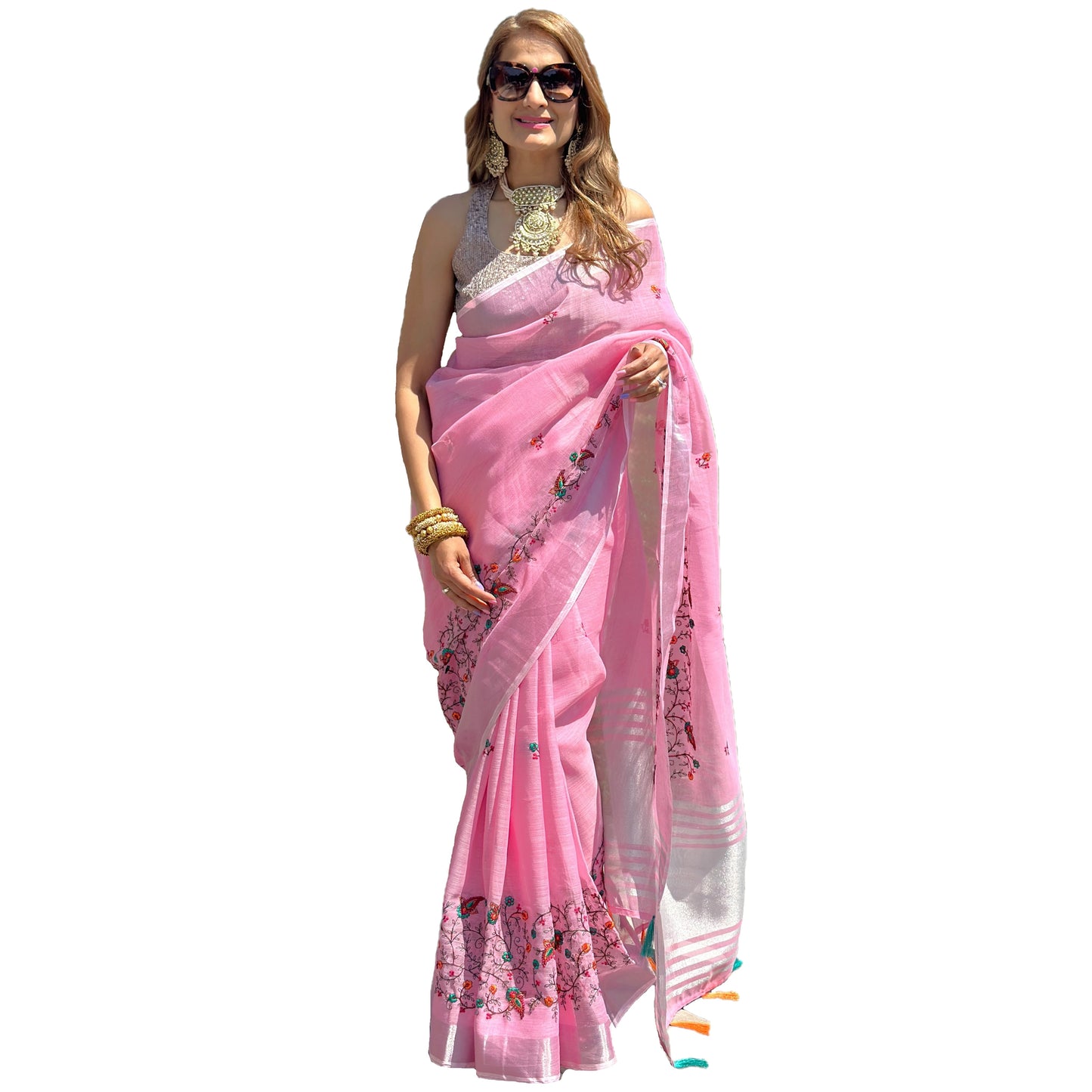 Maharani's Simple Elegance Matka Silk Saree - Pink (with stitched blouse and petticoat)