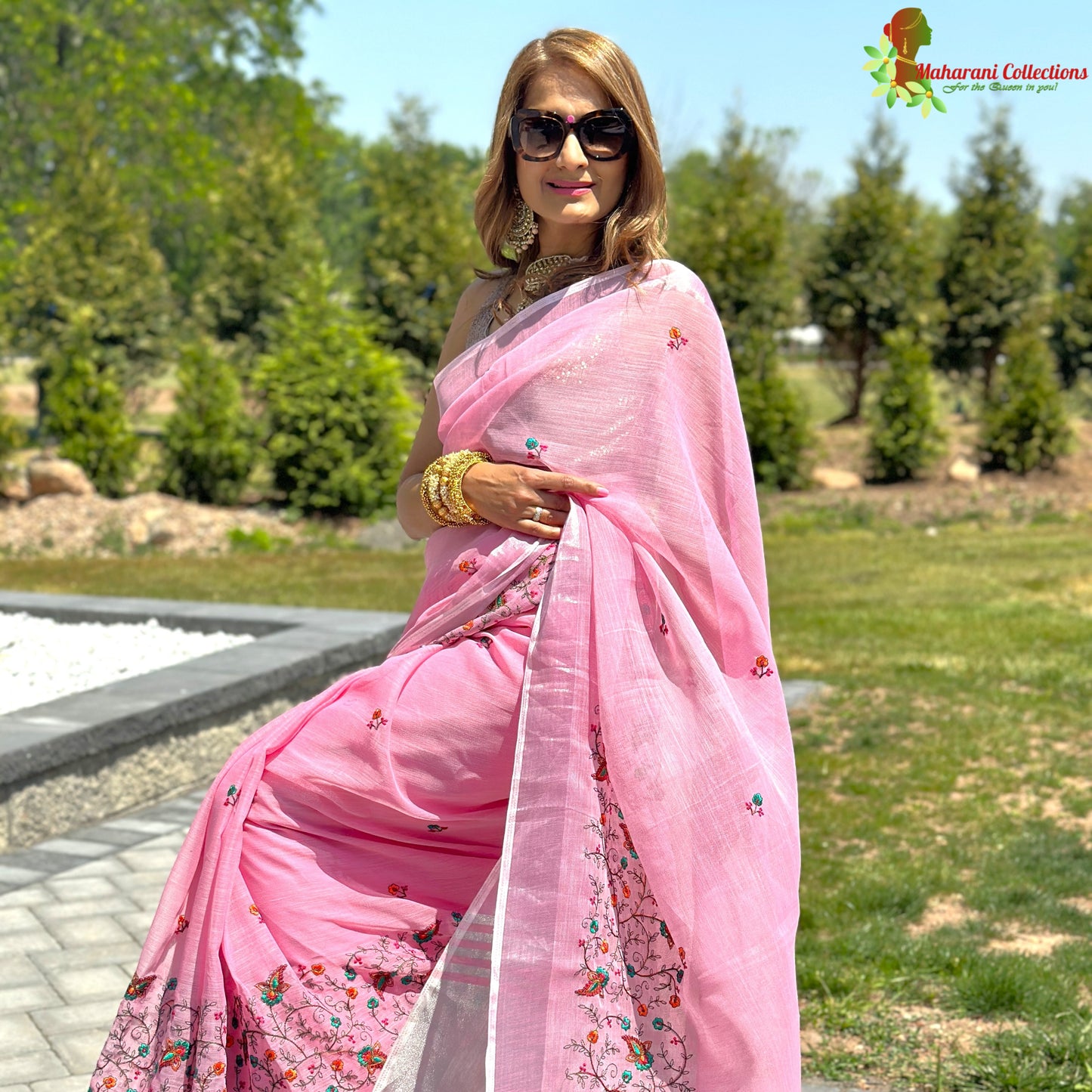 Maharani's Simple Elegance Matka Silk Saree - Pink (with stitched blouse and petticoat)