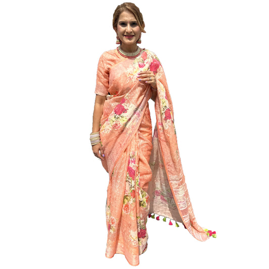 Maharani's Simple Elegance Matka Silk Saree - Peach (with stitched blouse and petticoat)