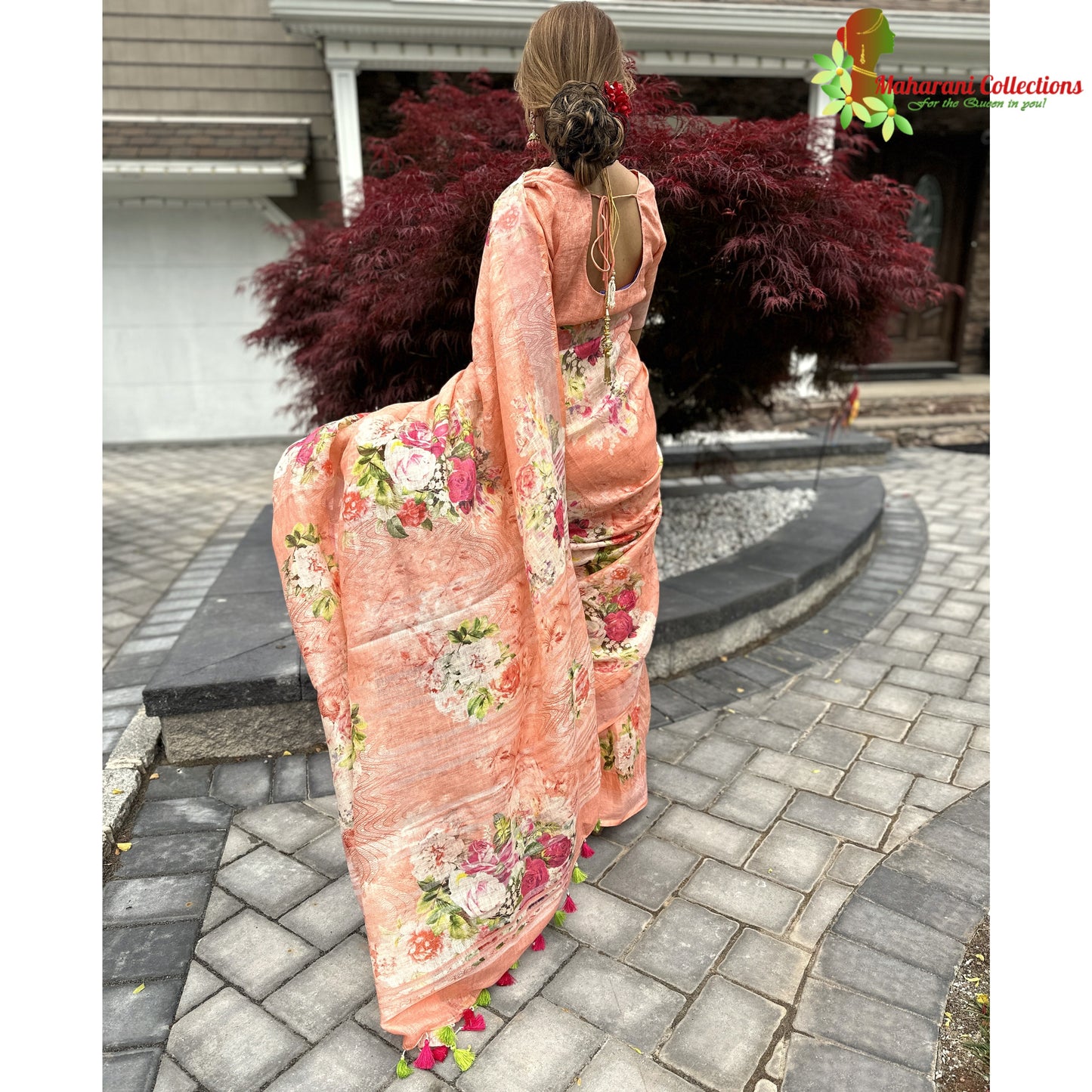 Maharani's Simple Elegance Matka Silk Saree - Peach (with stitched blouse and petticoat)