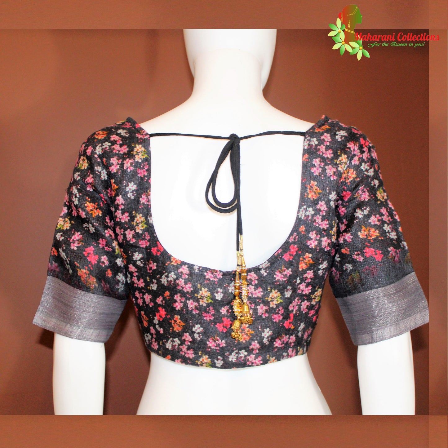 Maharani's Simple Elegance Matka Silk Saree - Floral Grey (with stitched blouse and petticoat)