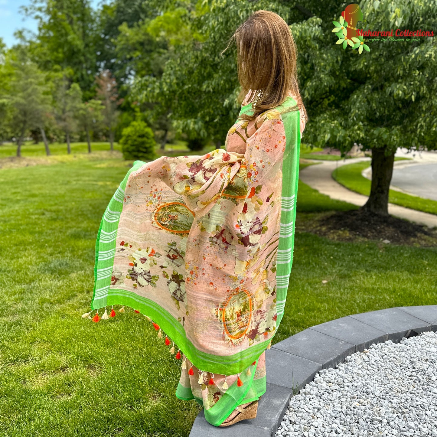 Maharani's Simple Elegance Matka Silk Saree - Peach (with stitched blouse and petticoat)