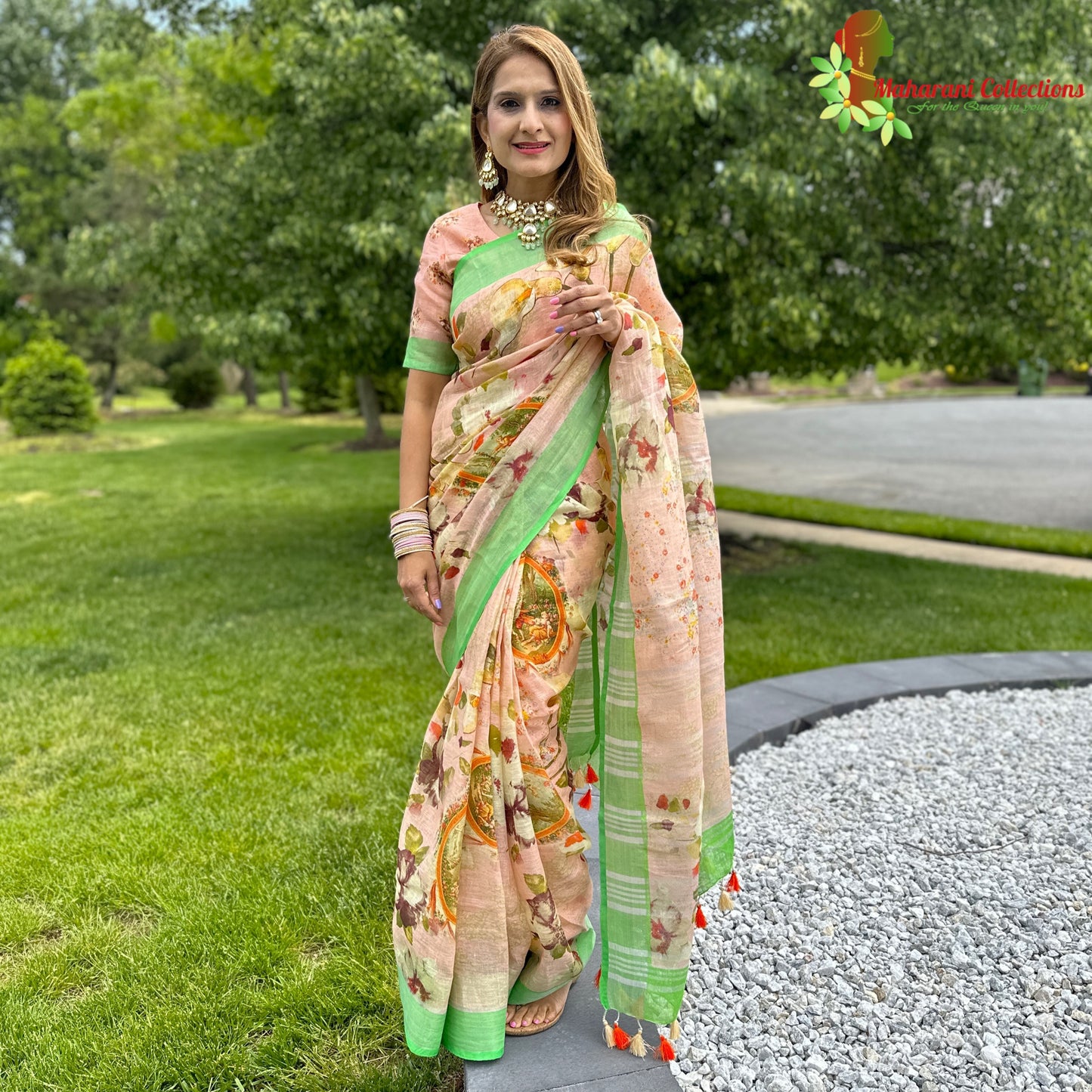 Maharani's Simple Elegance Matka Silk Saree - Peach (with stitched blouse and petticoat)